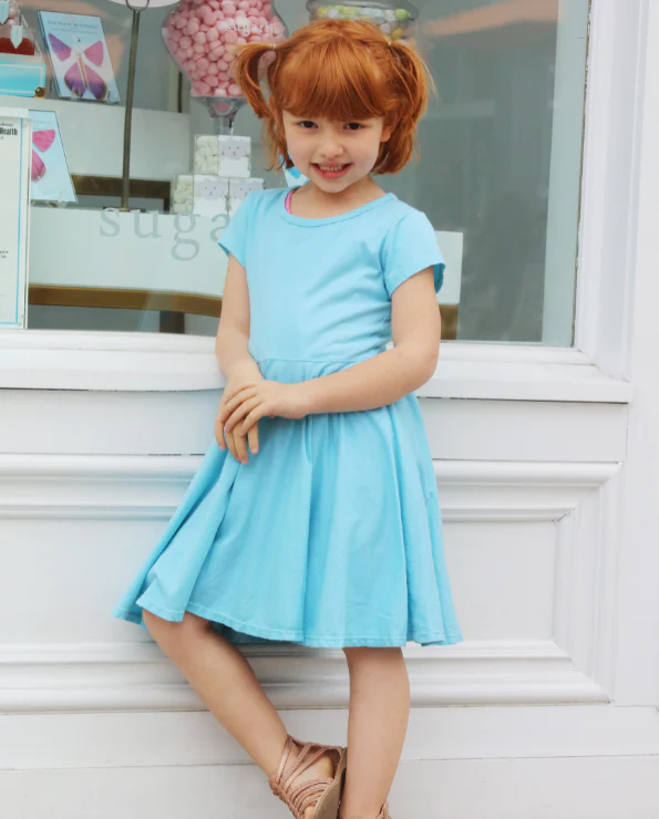 Girls Soft Cotton Jersey Short Sleeve Twirly Dress | Elf Green - Remutear