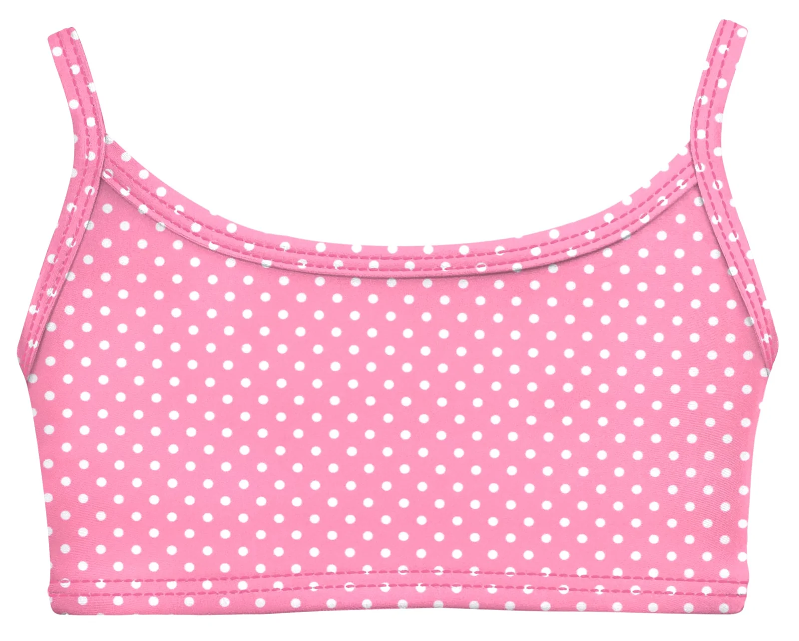 Girls UPF 50+ Printed Bikini Swim Top  | Pink w- White Polka Dot - Remutear