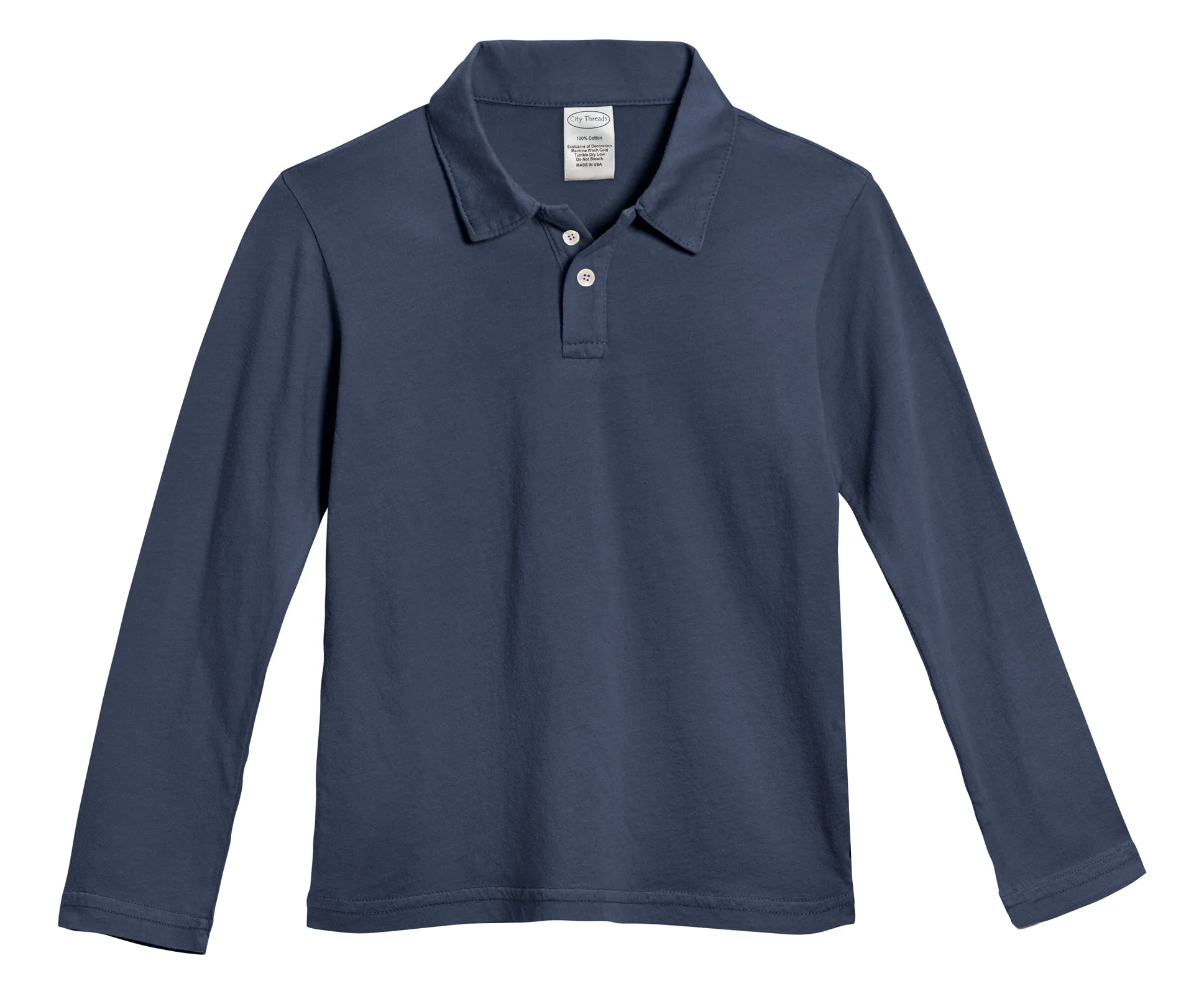 Boys Soft Cotton Jersey 2-Button Long Sleeve Polo Shirt | Midnight - Remutear