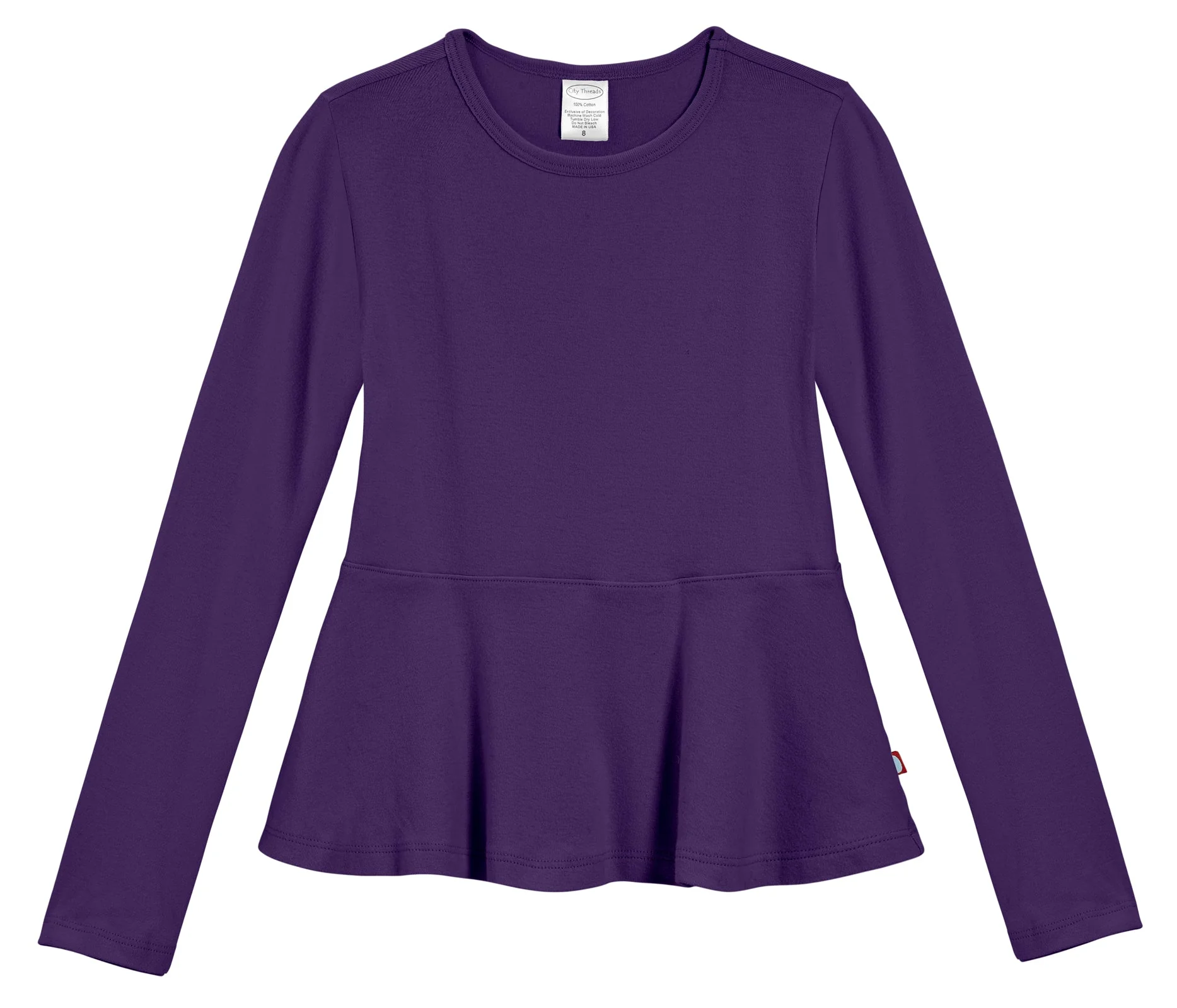 Girls Soft Cotton Long Sleeve Peplum Tee | Purple - Remutear
