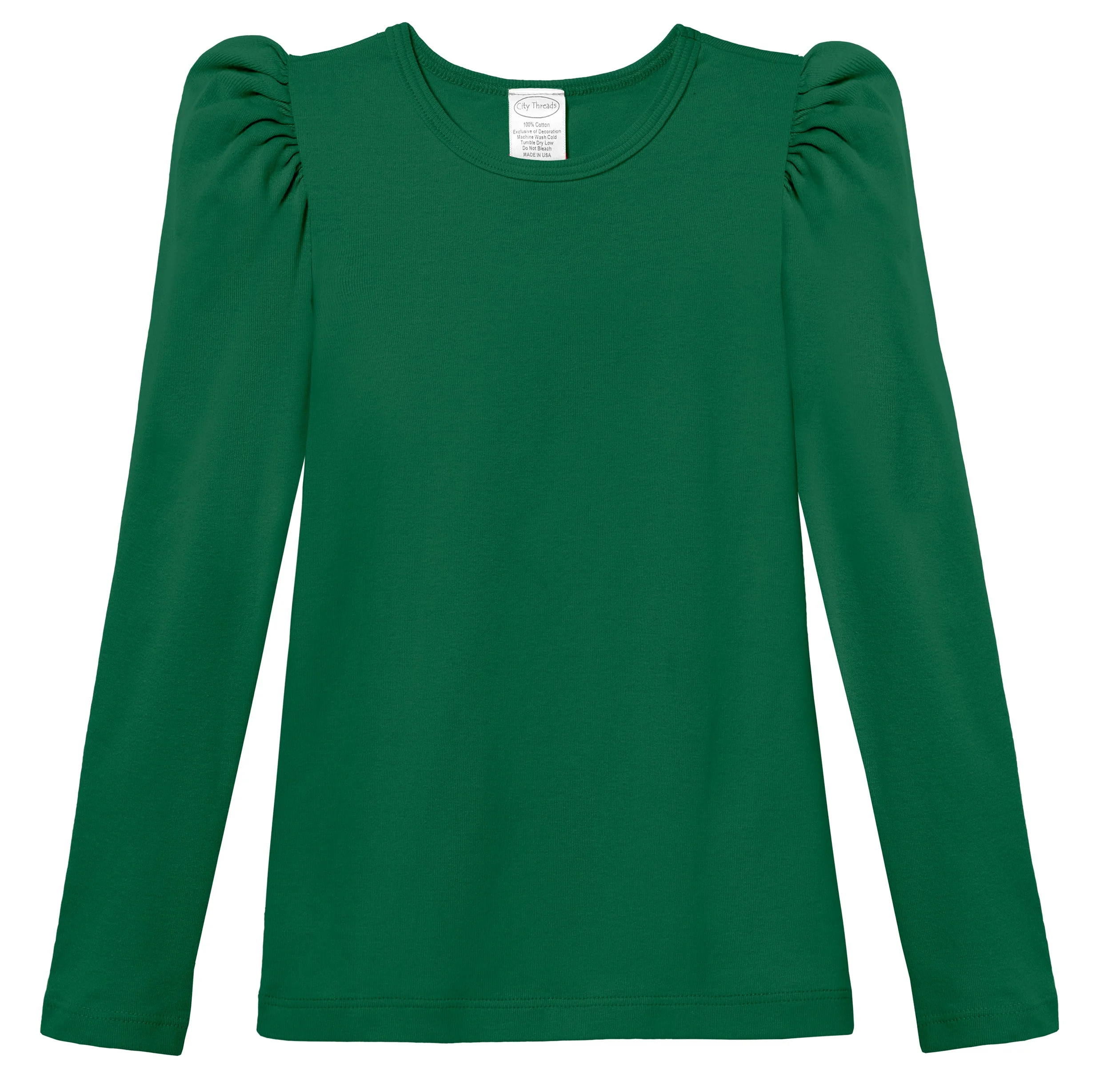 Girls Soft Cotton Puff Long Sleeve Tee | Forest Green - Remutear