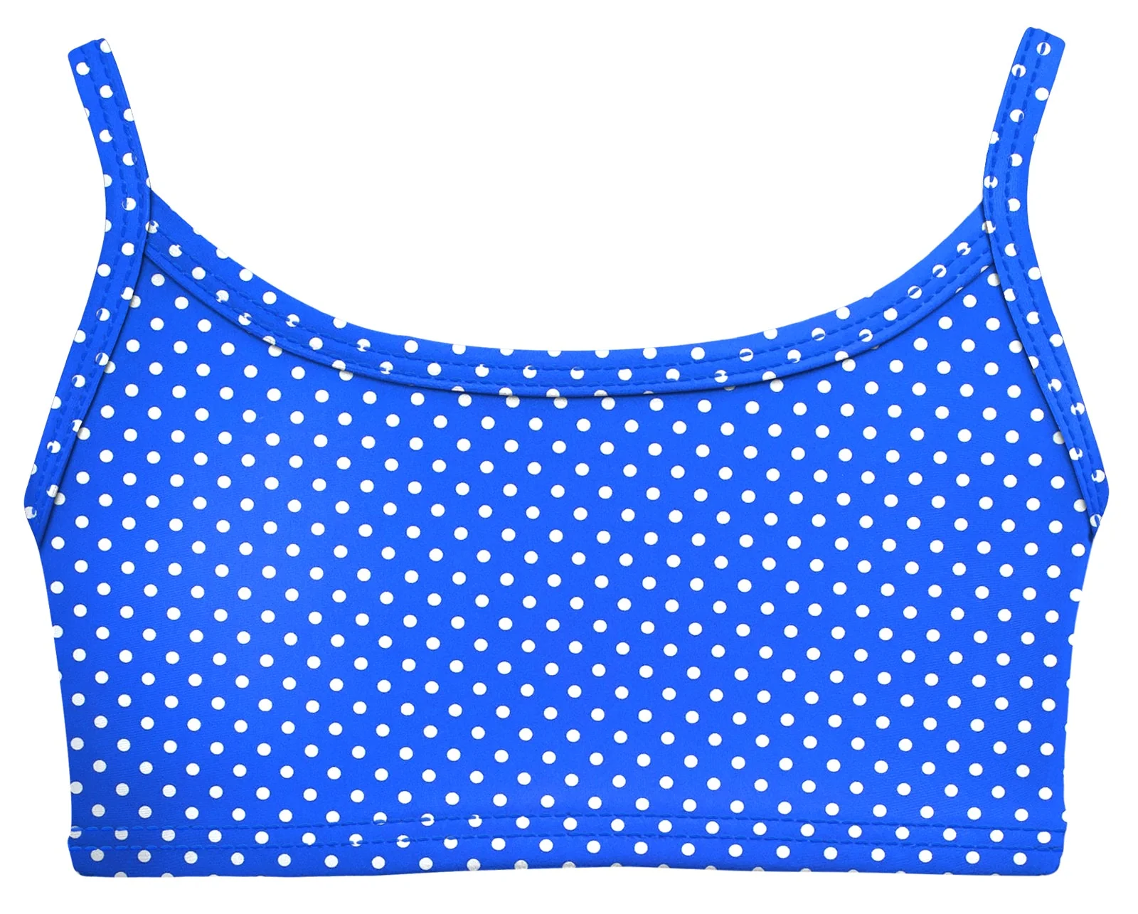 Girls UPF 50+ Printed Bikini Swim Top  | Sedona Blue w- White Polka Dot - Remutear