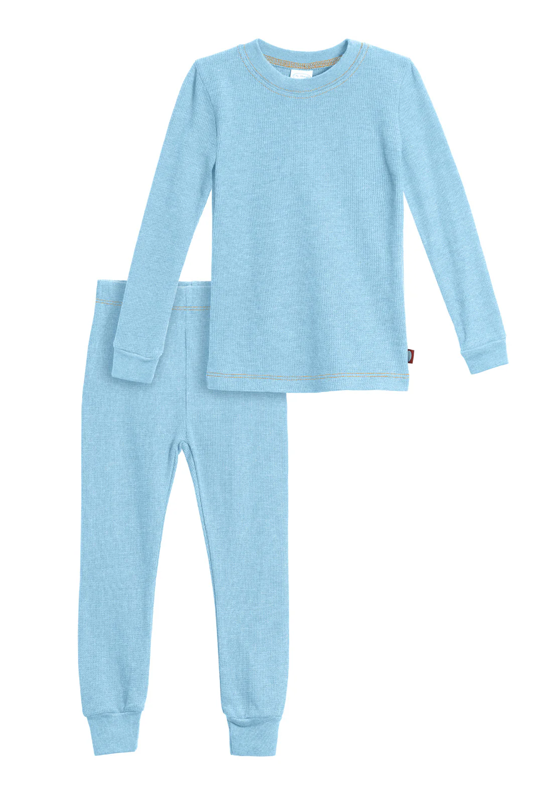 Boys Soft & Cozy Thermal 2-Piece Long Johns | Bright Light Blue w- Orange Stitch - Remutear