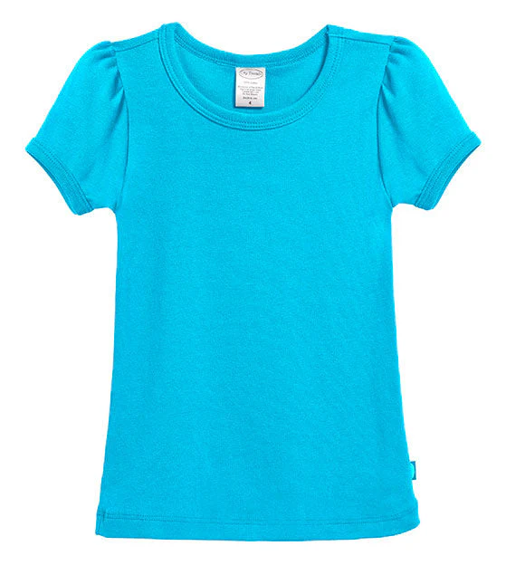Girls Soft Cotton Short Sleeve Puff Tee  | Turquoise - Remutear