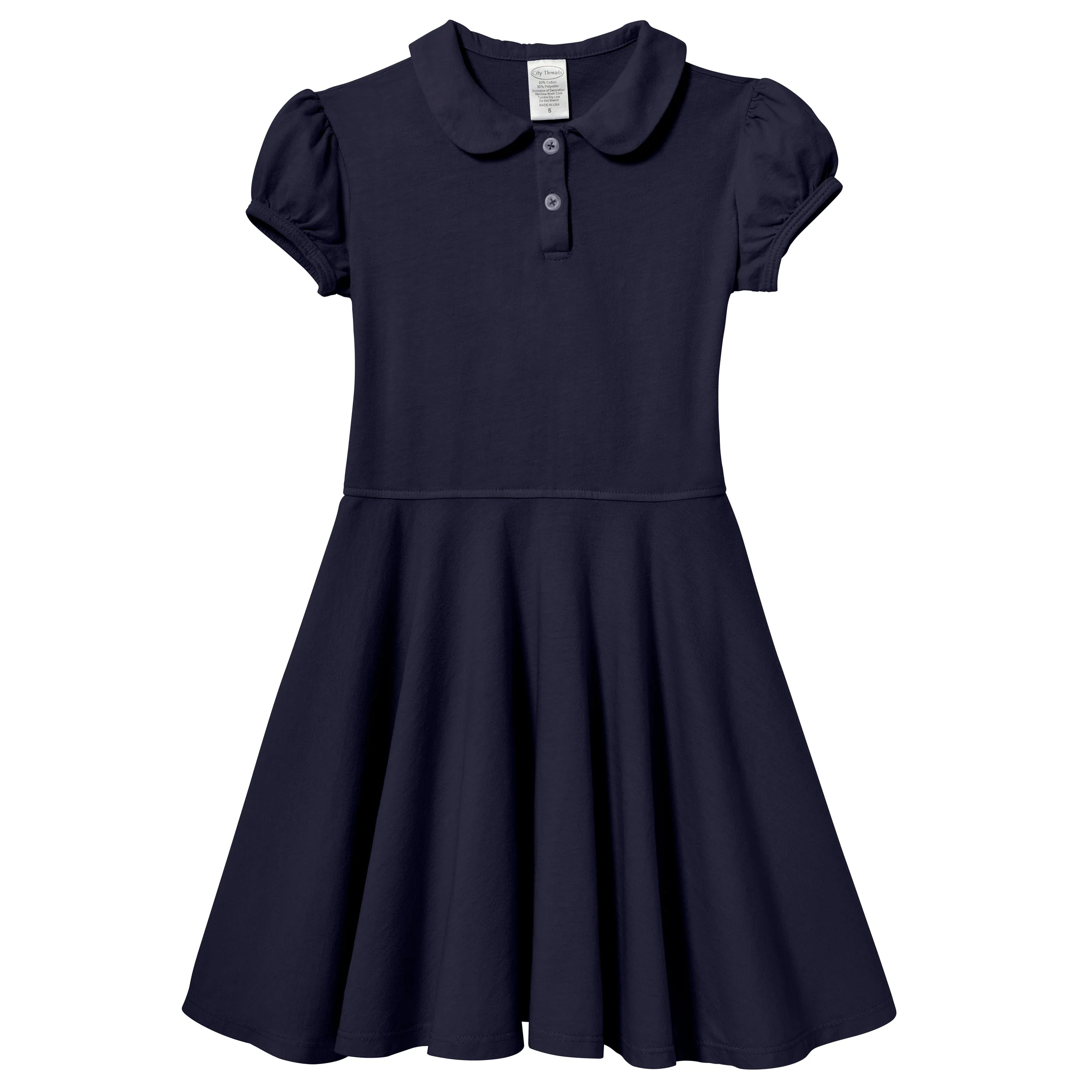 Soft Cotton Jersey S/S Peter Pan Polo Twirly Dress - Remutear