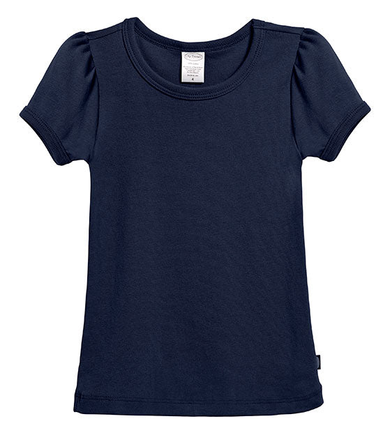 Girls Soft Cotton Short Sleeve Puff Tee  | Navy - Remutear