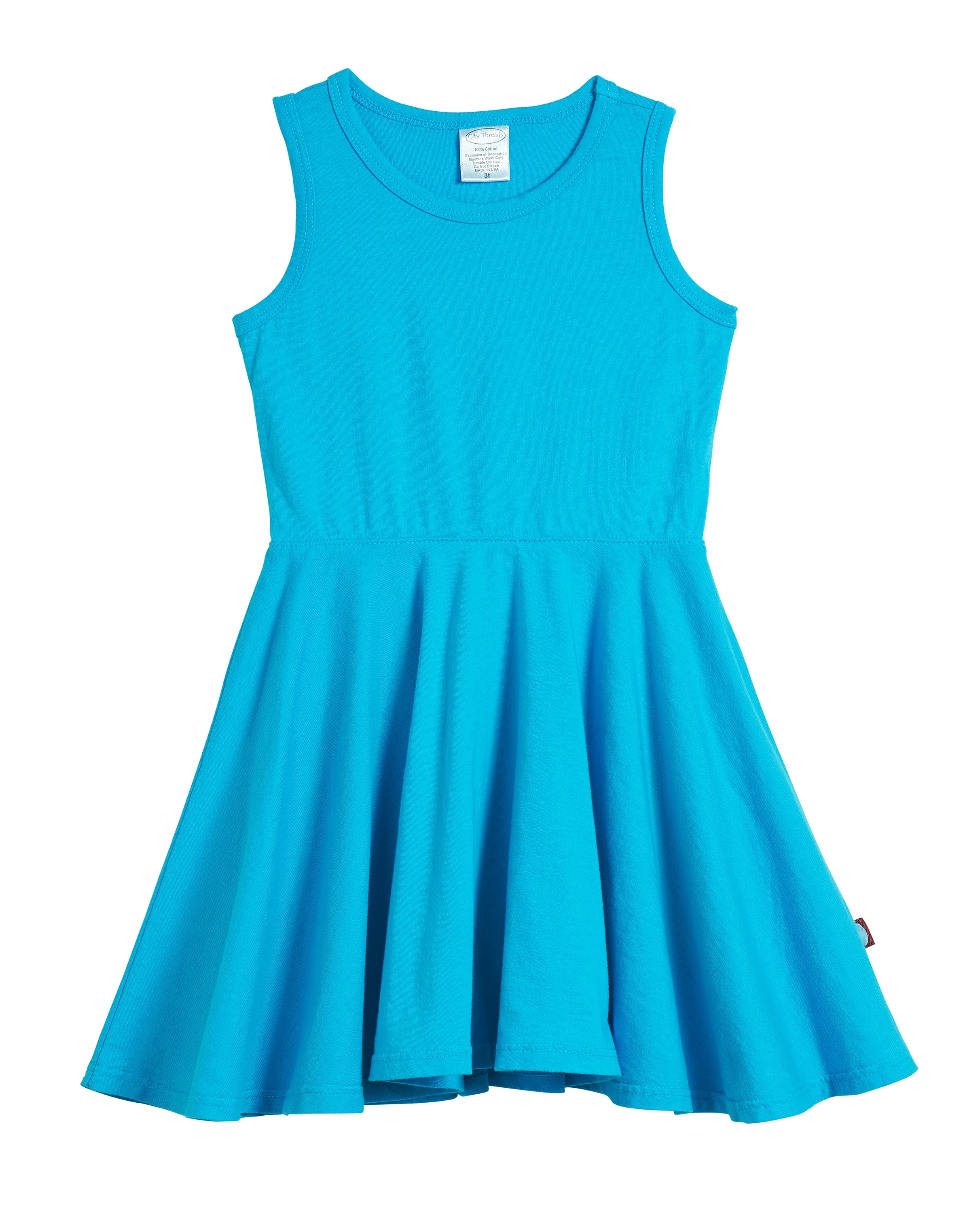 Girls Soft Cotton Jersey Twirly Tank Dress  | Turquoise - Remutear