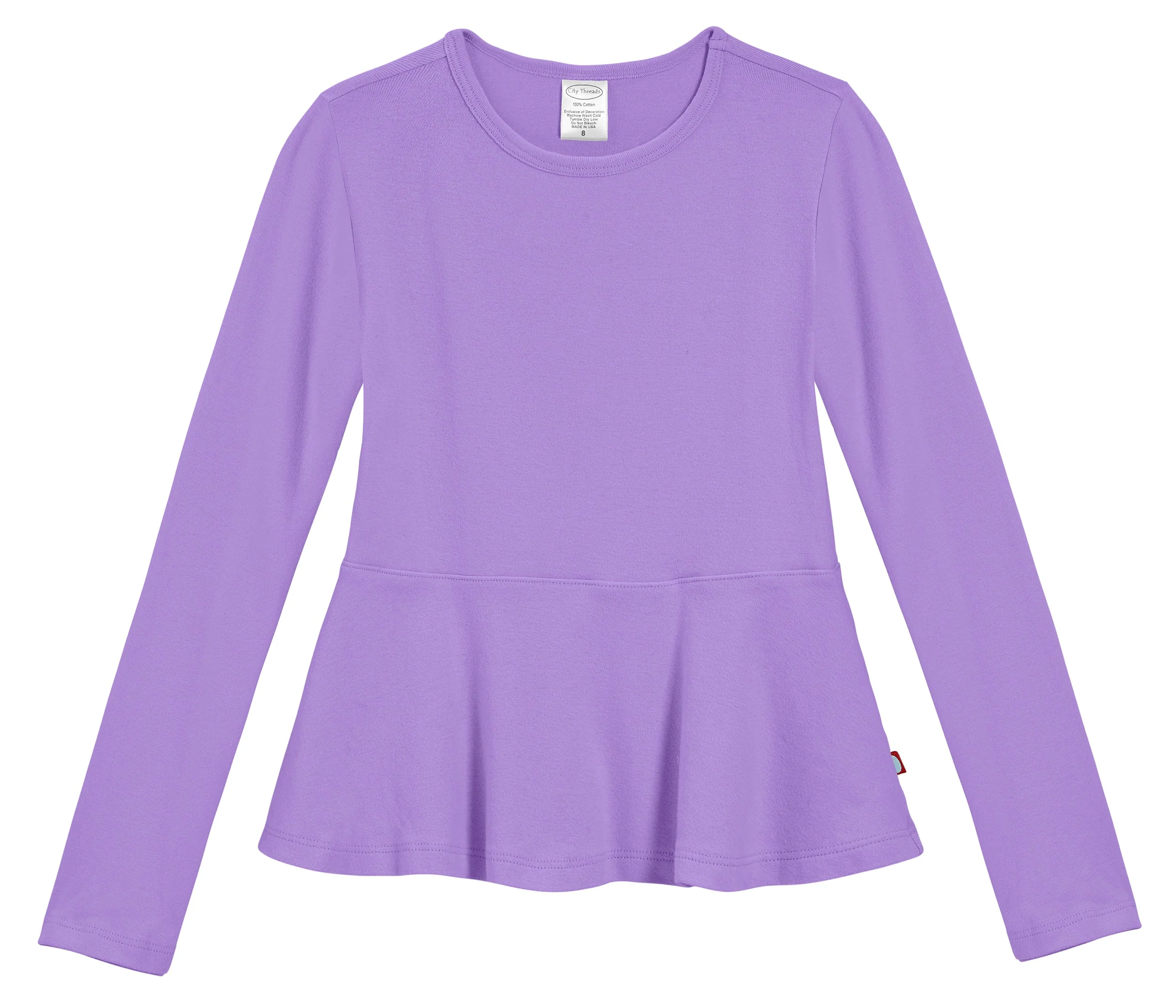 Girls Soft Cotton Long Sleeve Peplum Tee | Deep Purple - Remutear