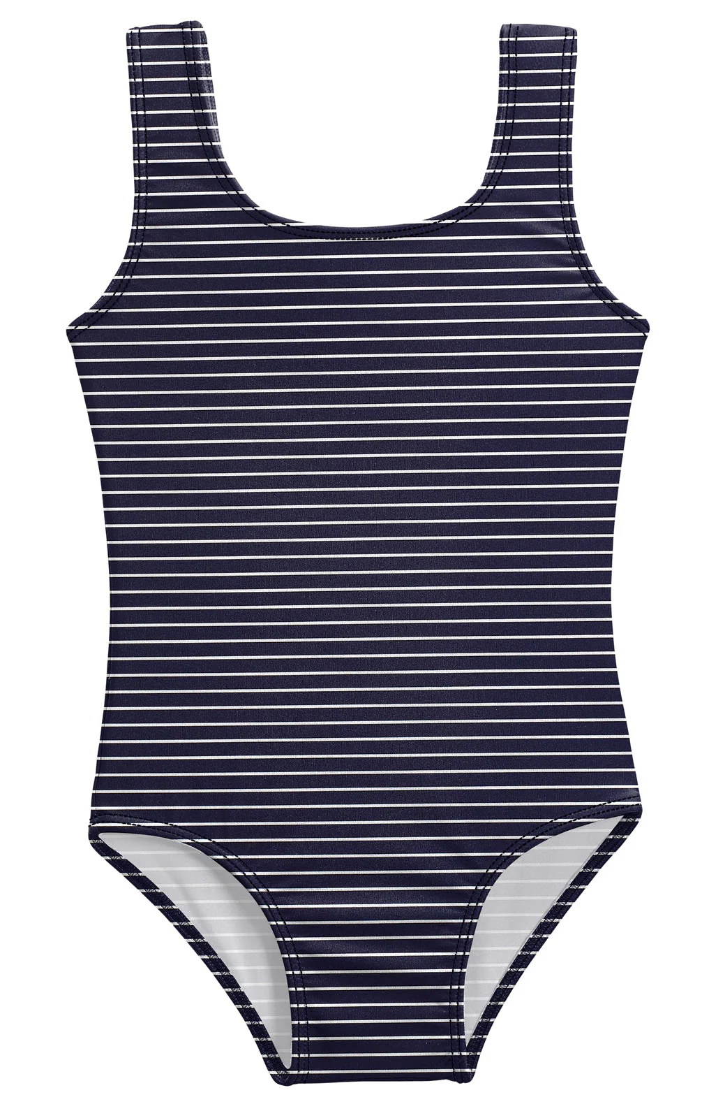 Girls UPF 50+ One Piece Swimsuit | Marine Navy w- White Stripes - Remutear
