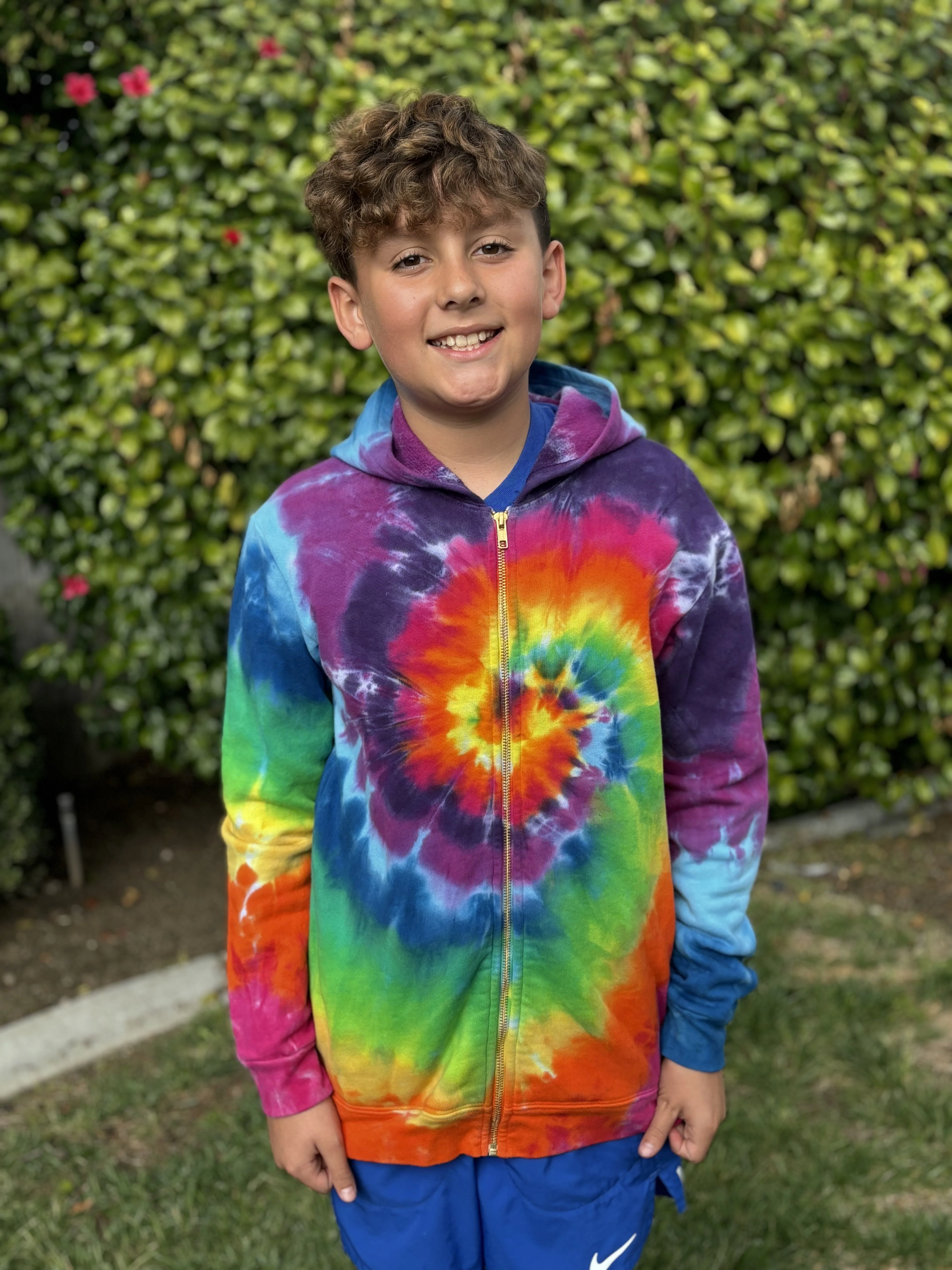 Limited Edition Tie Dyed Soft & Cozy 100% Cotton Fleece Zip Hoodie | Rainbow Spiral - Remutear