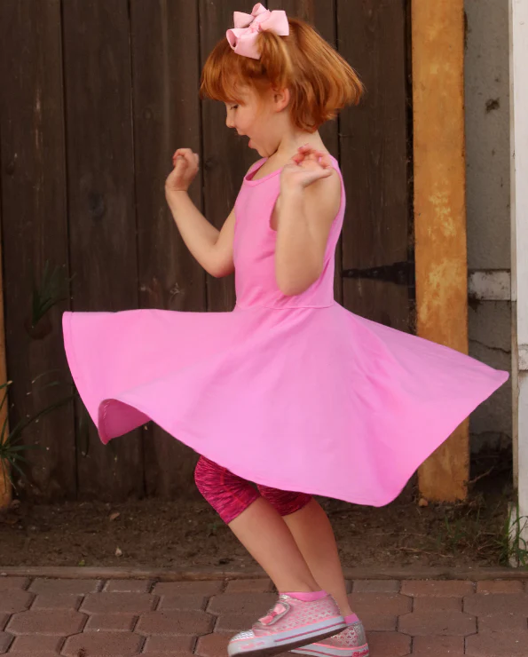 Girls Soft Cotton Jersey Twirly Tank Dress  | Yellow - Remutear