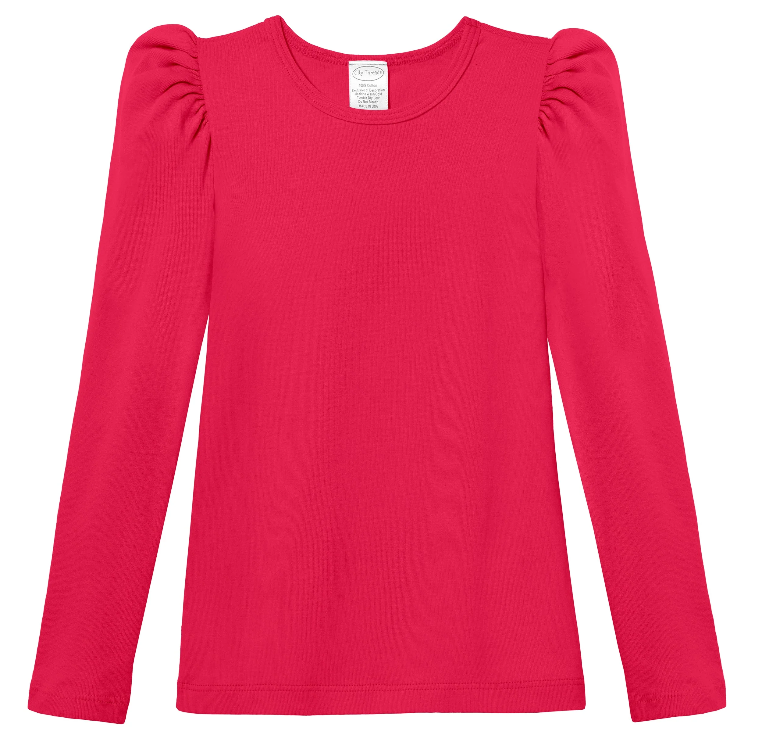 Girls Soft Cotton Puff Long Sleeve Tee | Candy Apple - Remutear