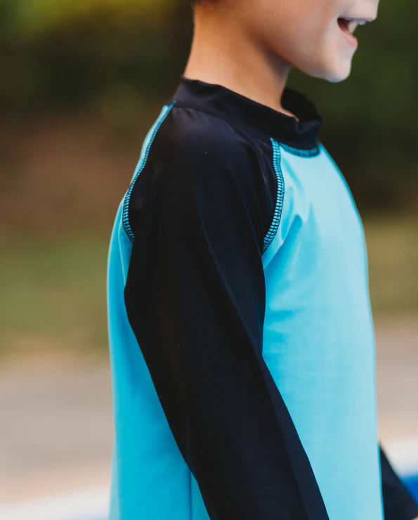 Boys UPF 50+ Color Block Solid Long Sleeve Rashguard | White with Elf Green - Remutear