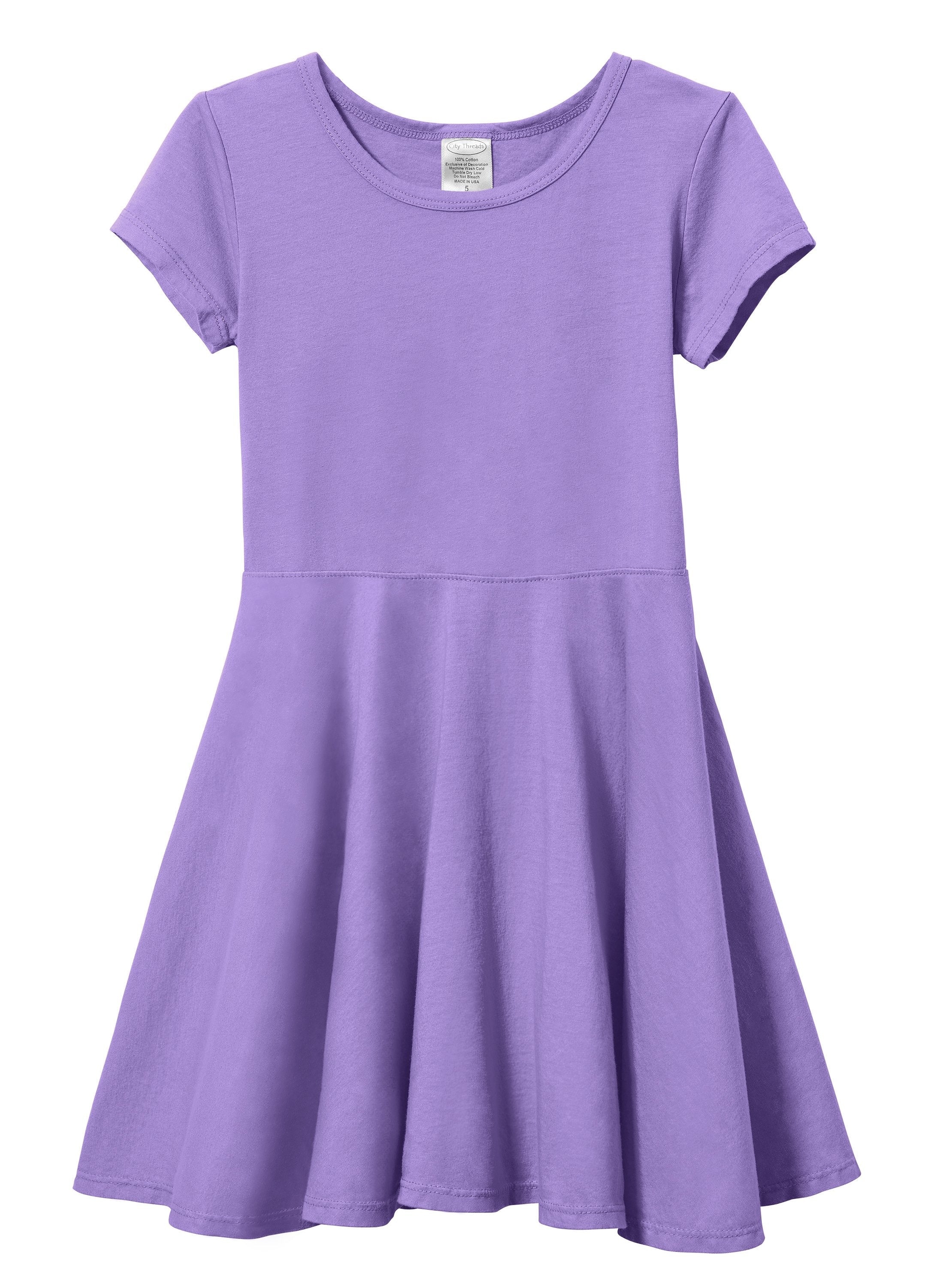 Girls Soft Cotton Jersey Short Sleeve Twirly Dress | Deep Purple - Remutear