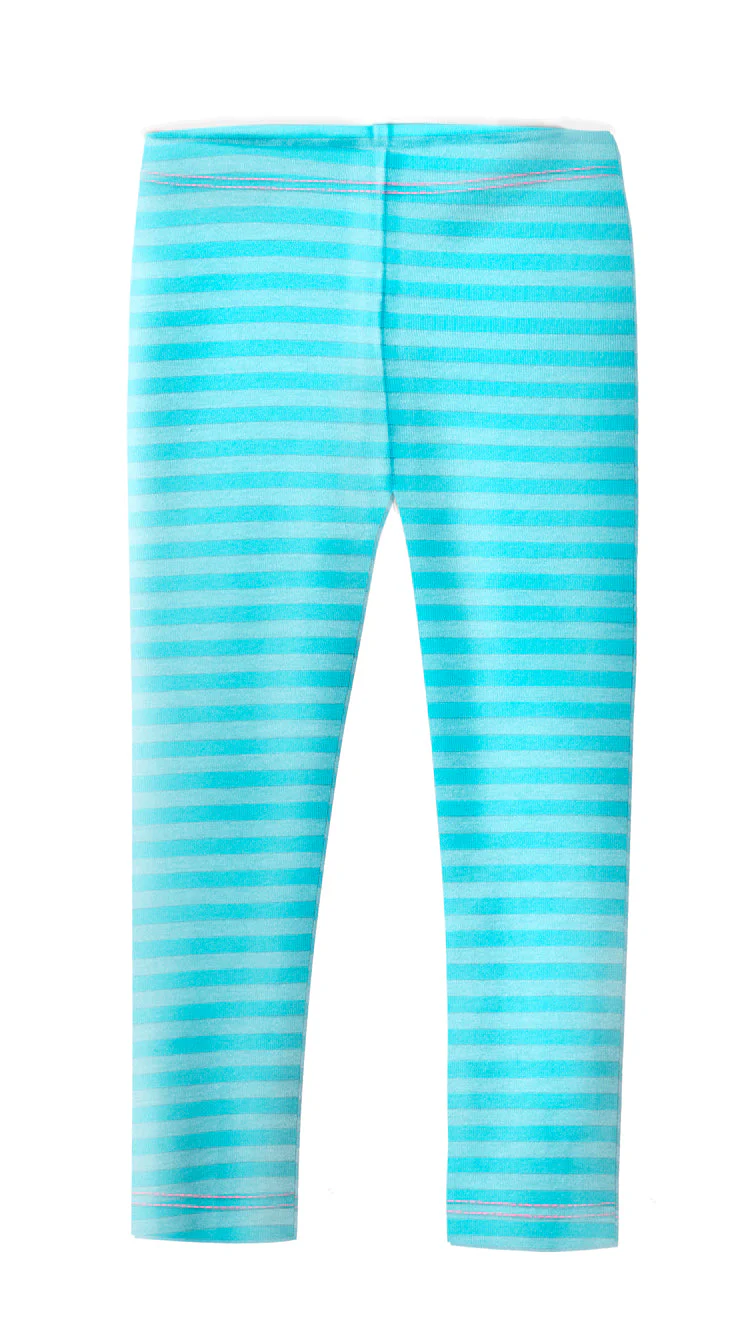 Girls Soft Stripe Leggings  | Turquoise - Remutear