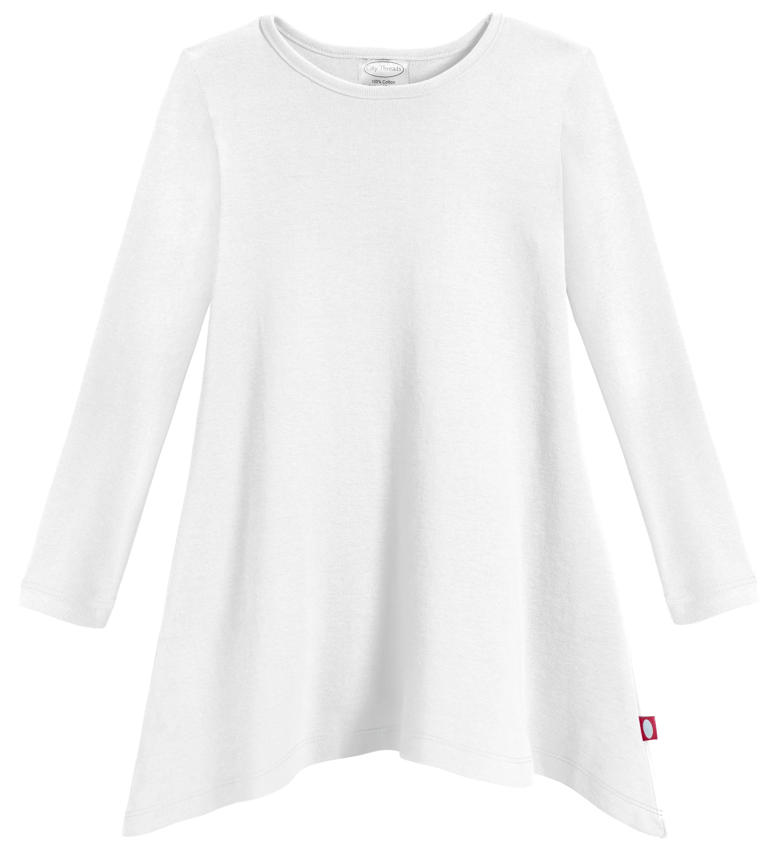 Girls Soft Cotton Jersey Long Sleeve Shark Bite Tunic | White - Remutear