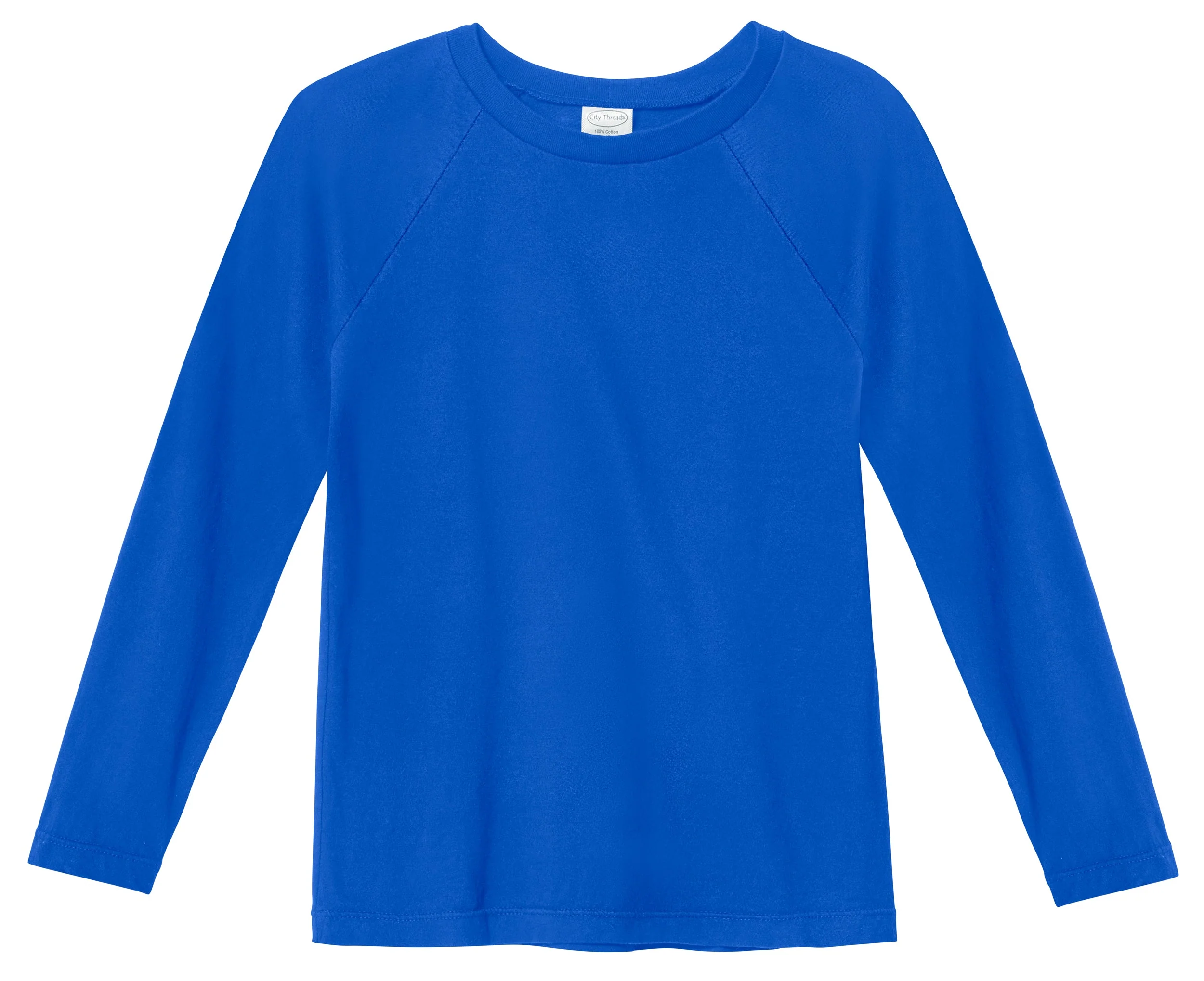 Boys Super-Soft 100% Organic Cotton Raglan Long Sleeve Tee | Crayon Blue - Remutear