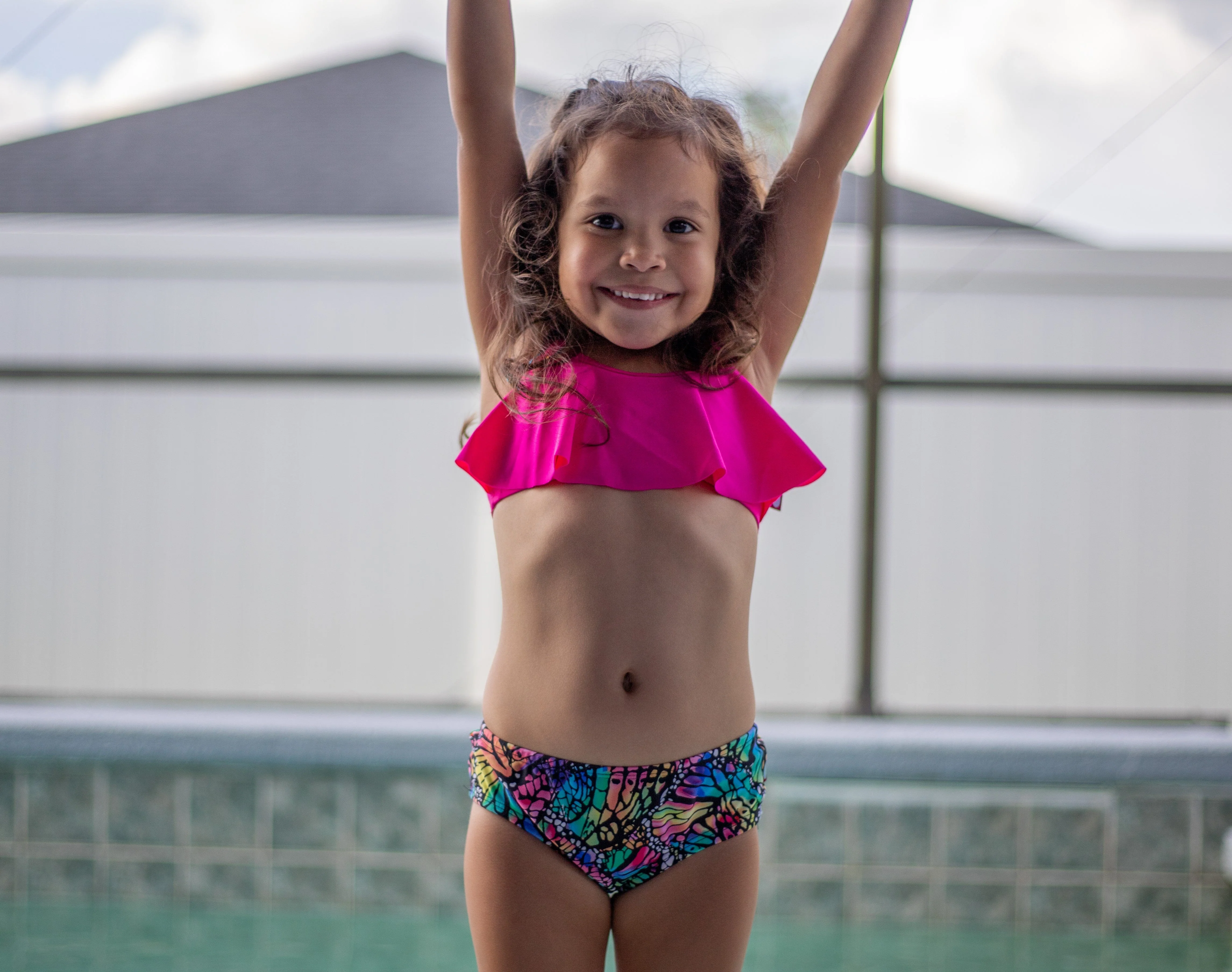 Girls UPF 50+ Printed Swim Briefs  | Hearts Splatter - Remutear