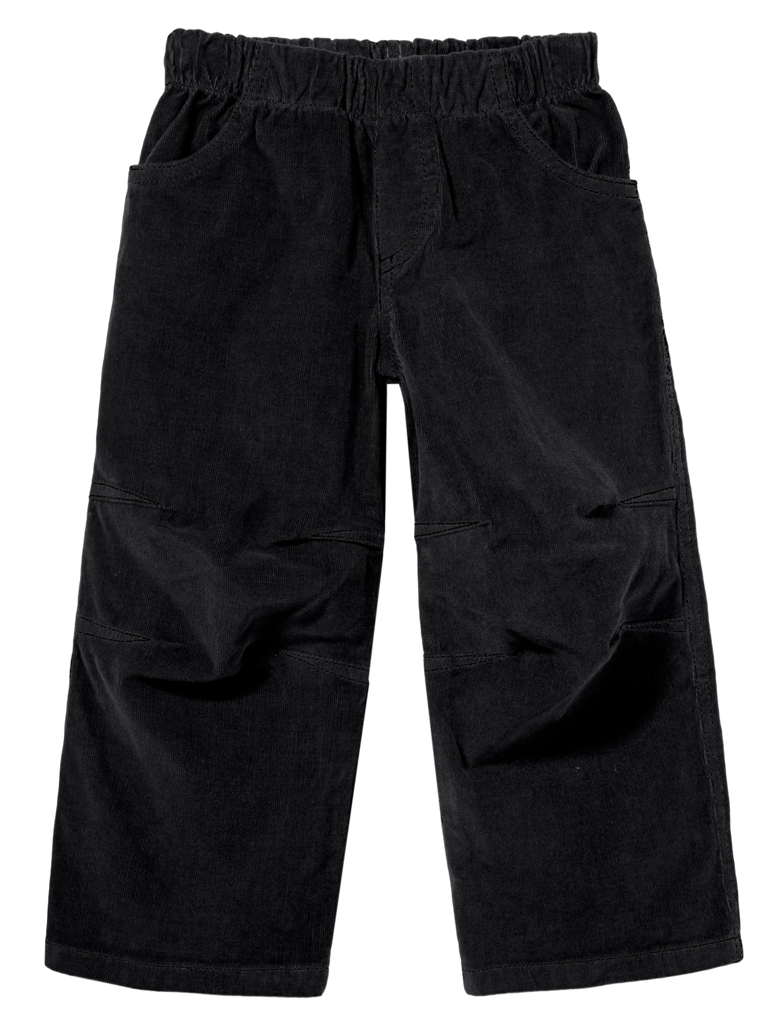 Soft Stretch Cord Pants With Knee Articulation - Matching Stitch | Black - Remutear