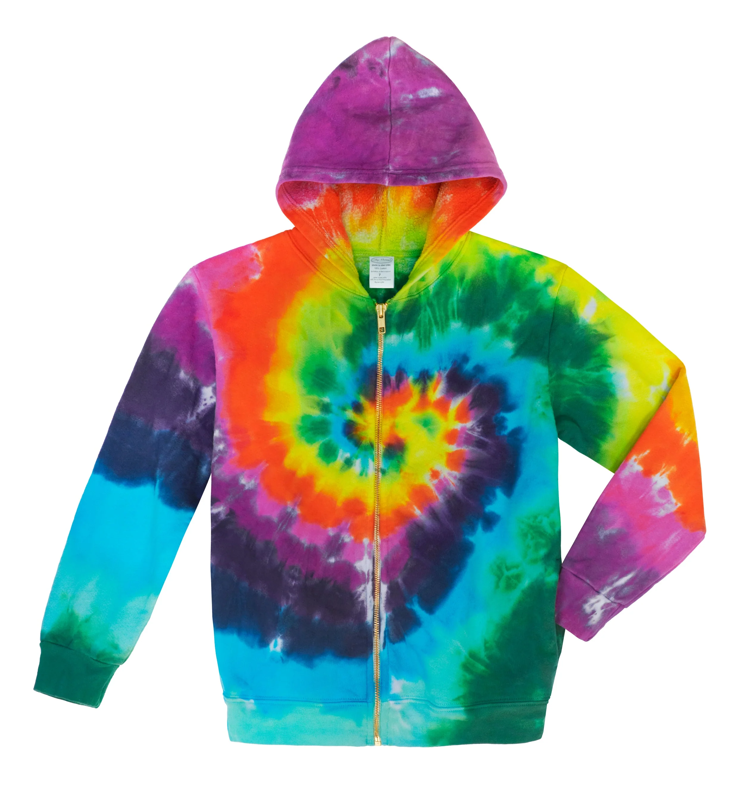 Limited Edition Tie Dyed Soft & Cozy 100% Cotton Fleece Zip Hoodie | Rainbow Spiral - Remutear
