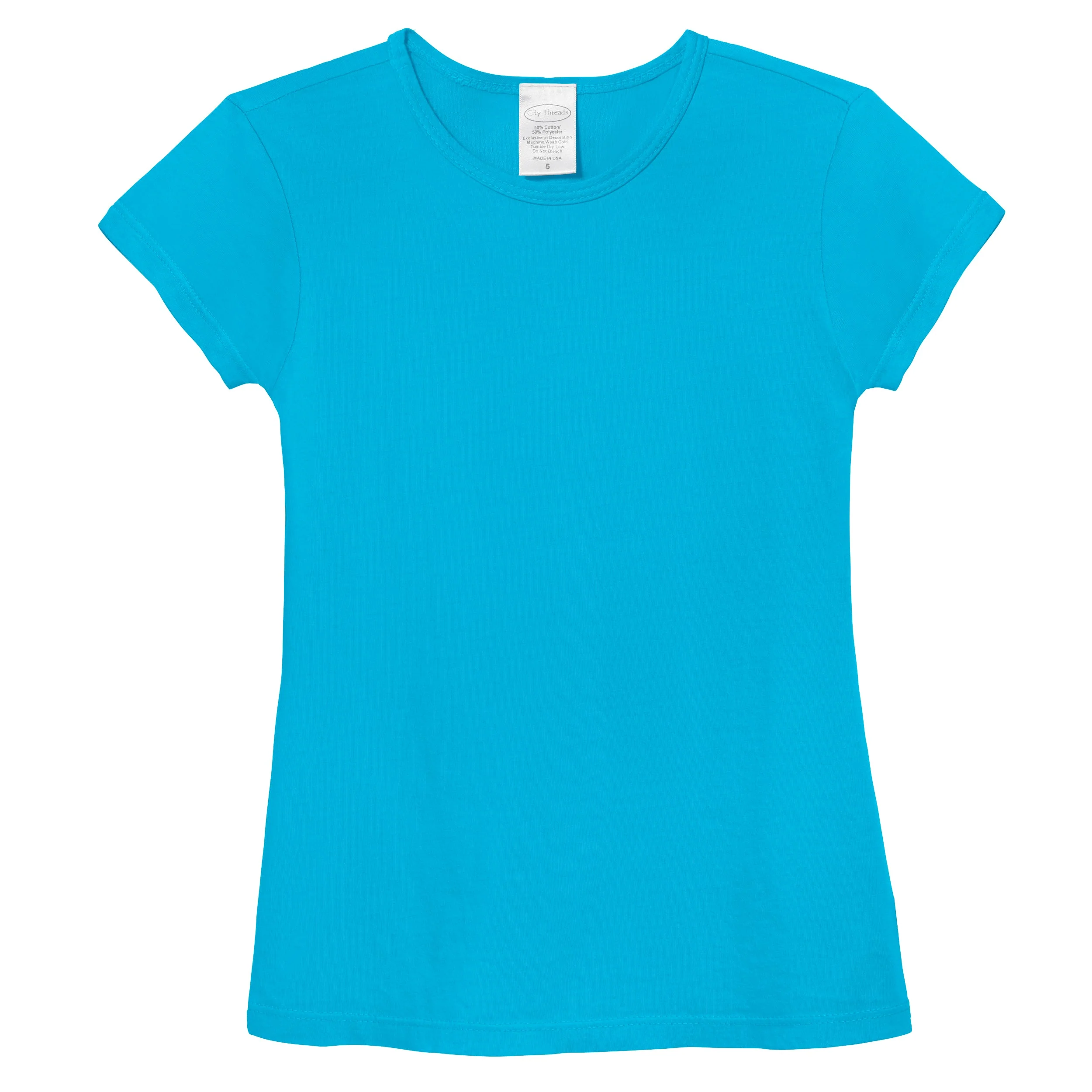 Girls Soft Cotton Jersey Cap Sleeve Crew Tee | Turquoise - Remutear