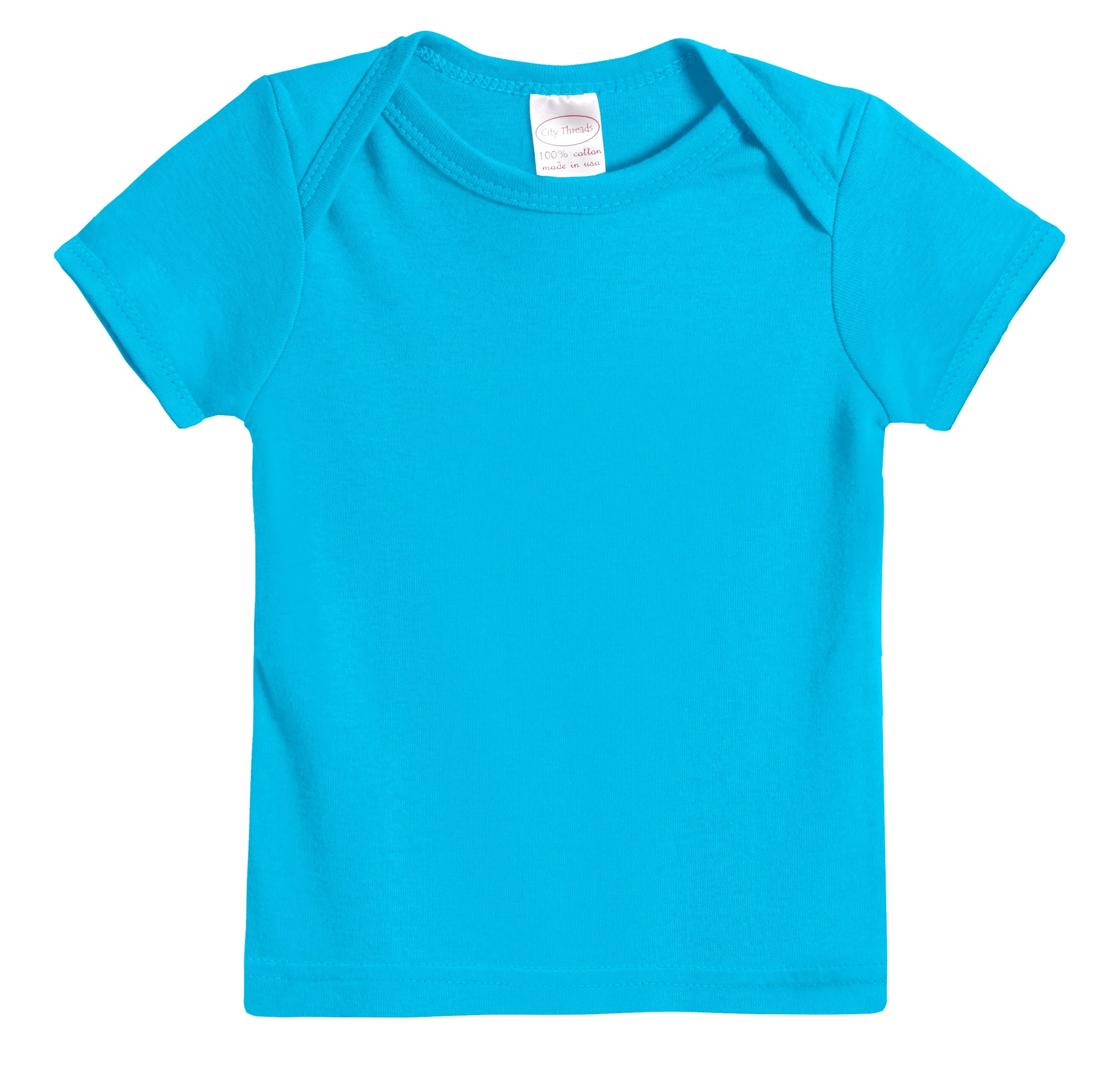 Super-Soft Organic Cotton Baby Rib Short Sleeve Lap Tee| Turquoise - Remutear
