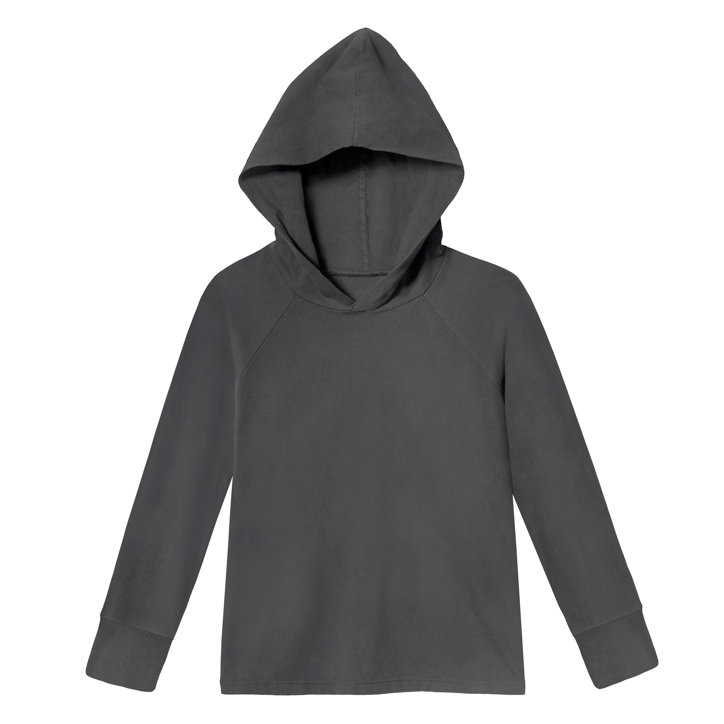 Boys Soft 100% Cotton Medium-Weight Long Sleeve Hooded Tee With Cuffs | Charcoal - Remutear