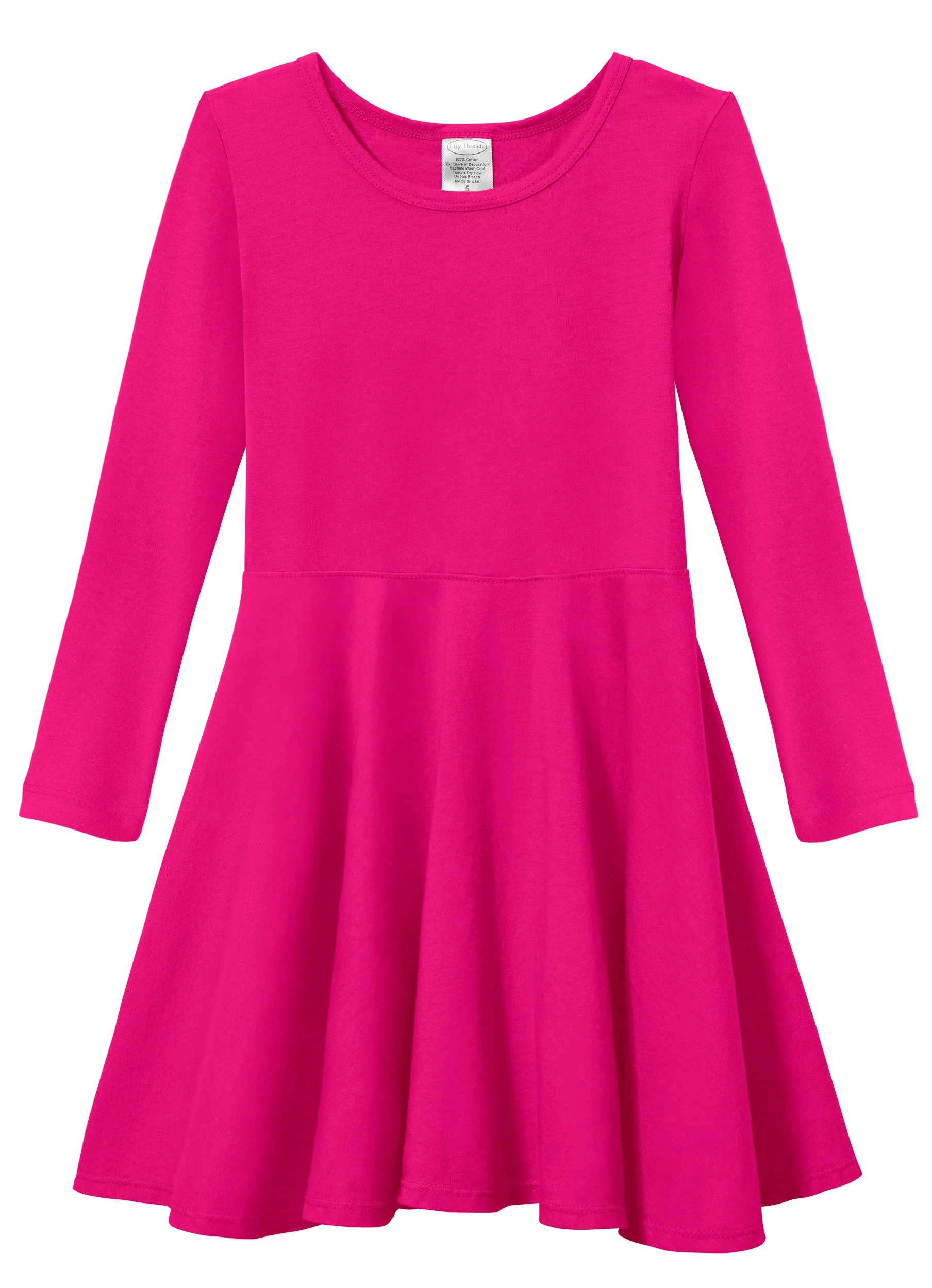 Girls Soft Cotton Jersey Long Sleeve Twirly Dress | Hot Pink - Remutear
