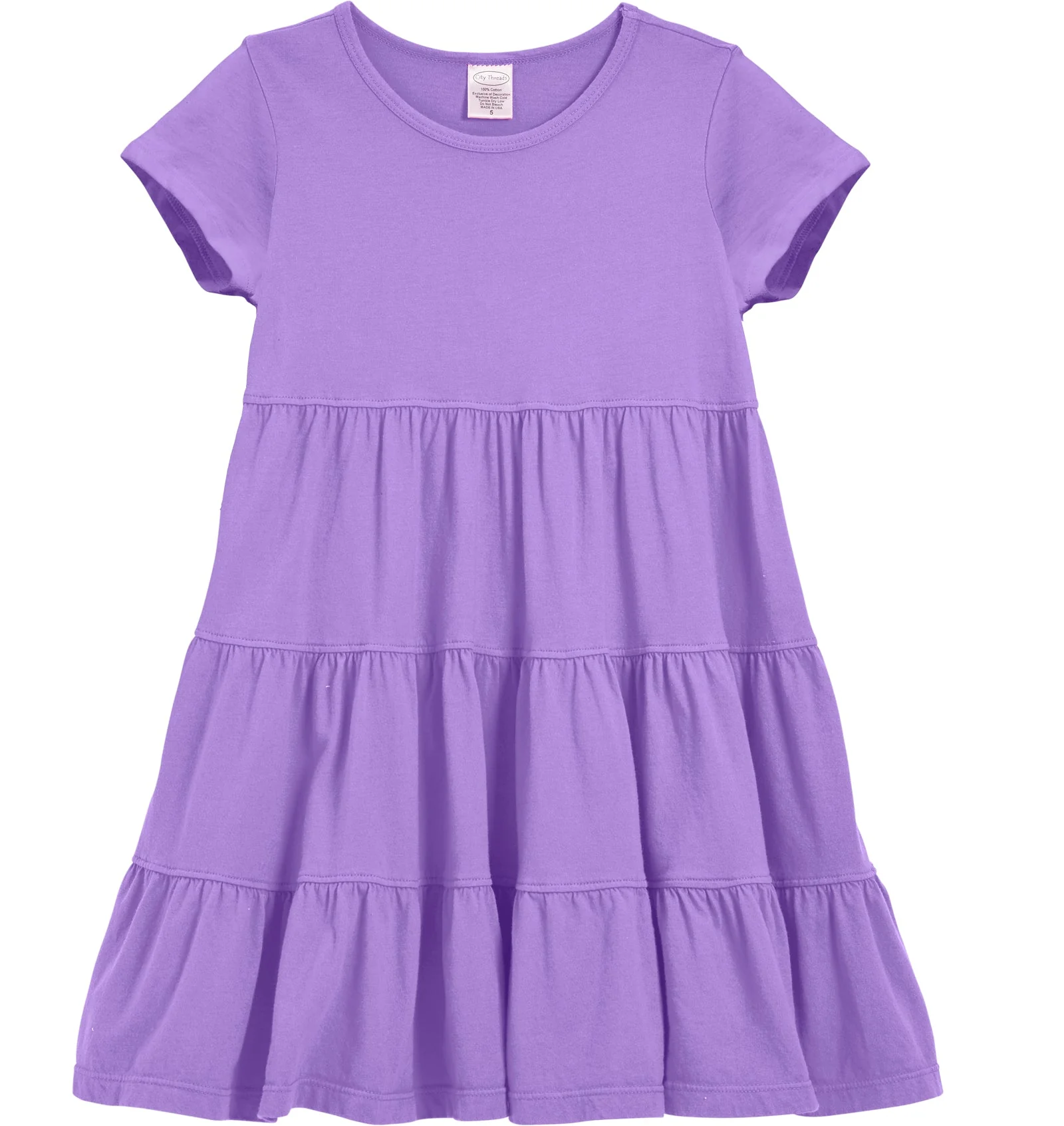Girls Soft Cotton Jersey Short Sleeve Tiered Dress | Deep Purple - Remutear
