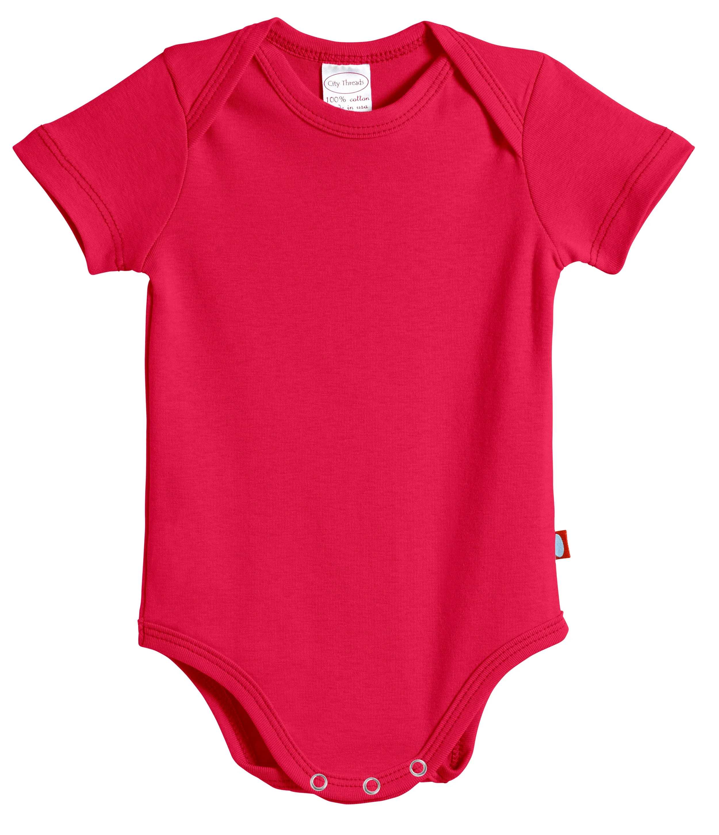 Super-Soft Organic Cotton Baby Rib Short Sleeve Snap Onesie| Candy Apple - Remutear
