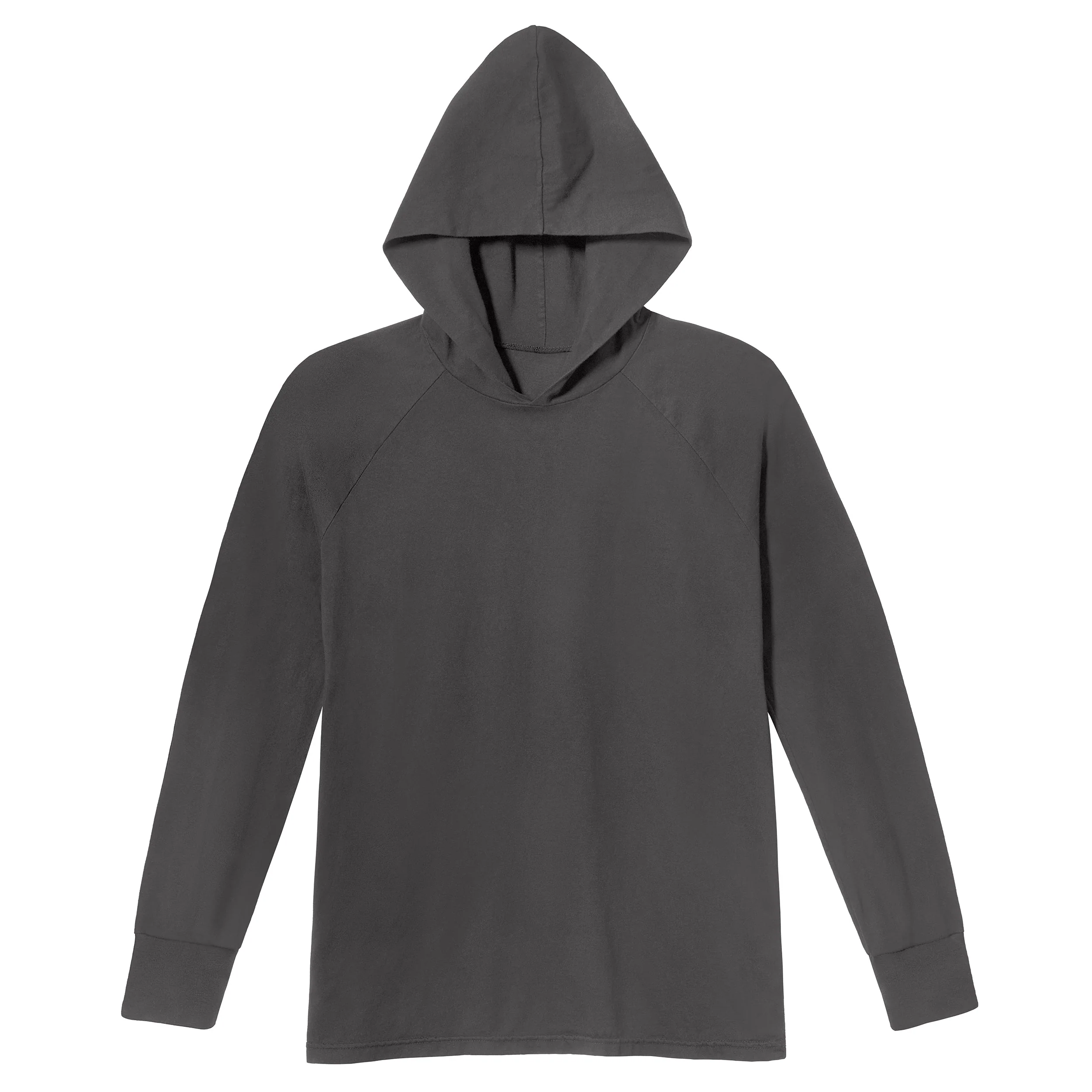 Men's Soft 100% Cotton Medium-Weight Long Sleeve Hooded Tee With Cuffs | Charcoal - Remutear