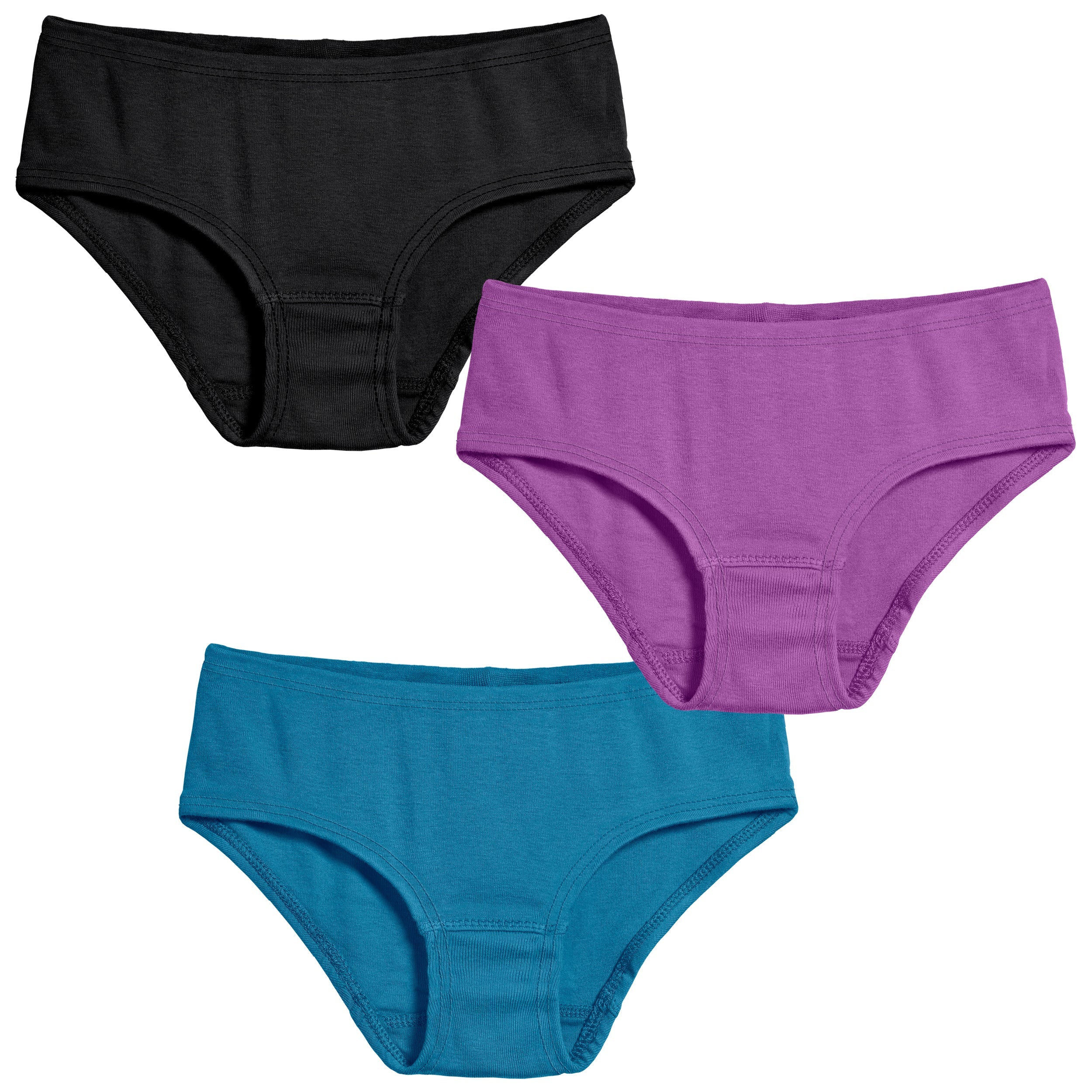 Girls Organic Cotton Brief - 3 Pack | Black/Grape/Teal - Remutear