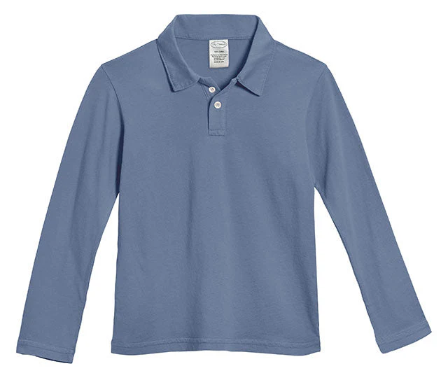 Boys Soft Cotton Jersey 2-Button Long Sleeve Polo Shirt | Smurf - Remutear