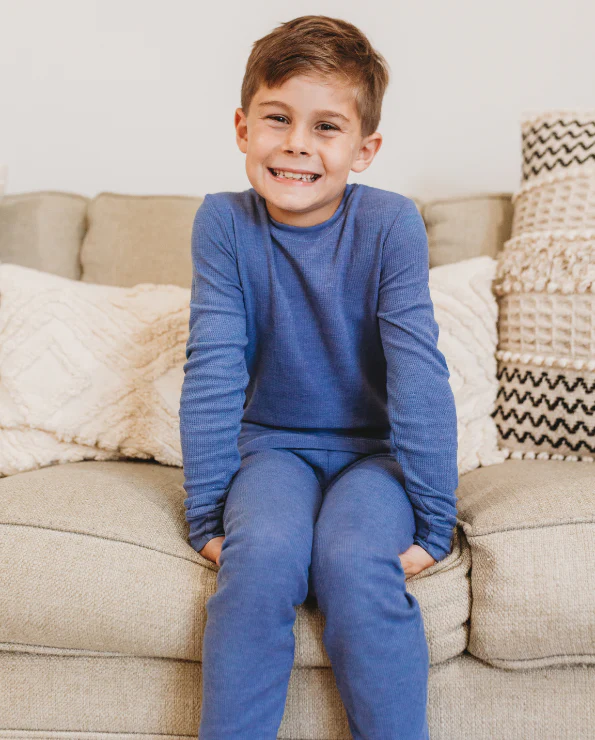 Boys Soft & Cozy Thermal 2-Piece Long Johns | Charcoal w- Baby Blue Stitch - Remutear