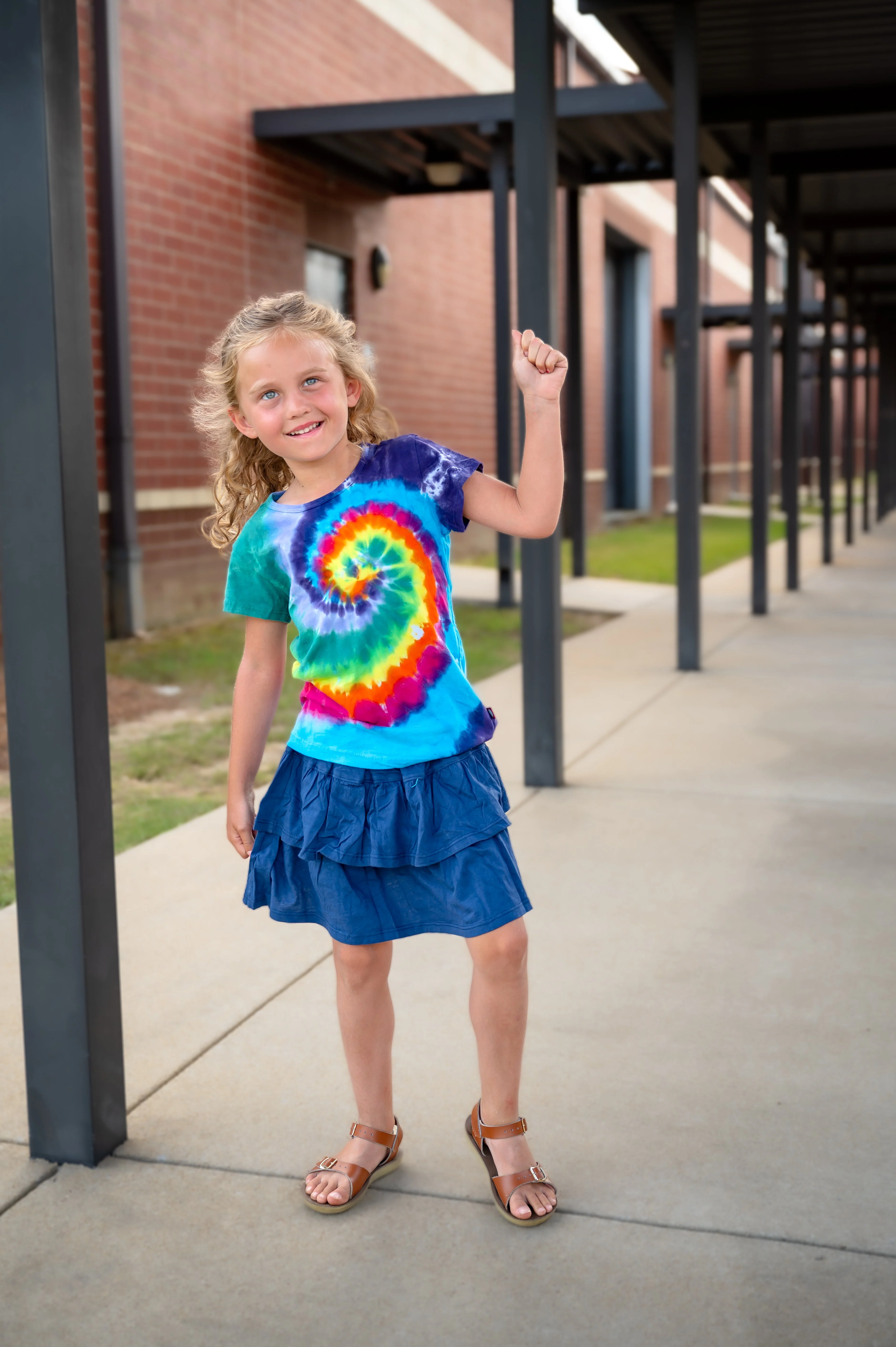 Girls Tie-Dye Soft Organic Cotton Jersey Cap Sleeve Crew Tee | Rainbow Spiral - Remutear
