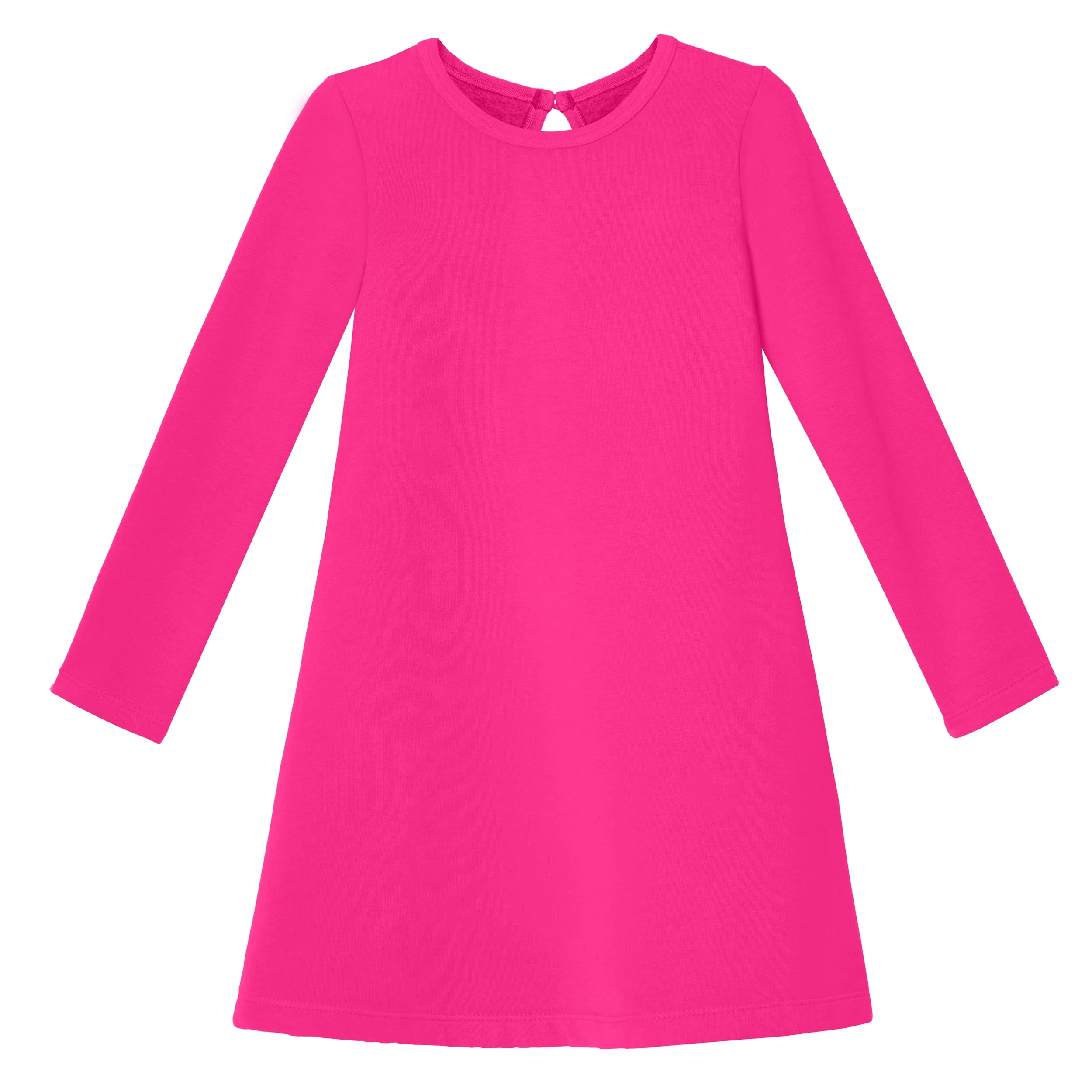 Girls Lightweight Soft Cotton Fleece A-Line Dress| Hot Pink - Remutear