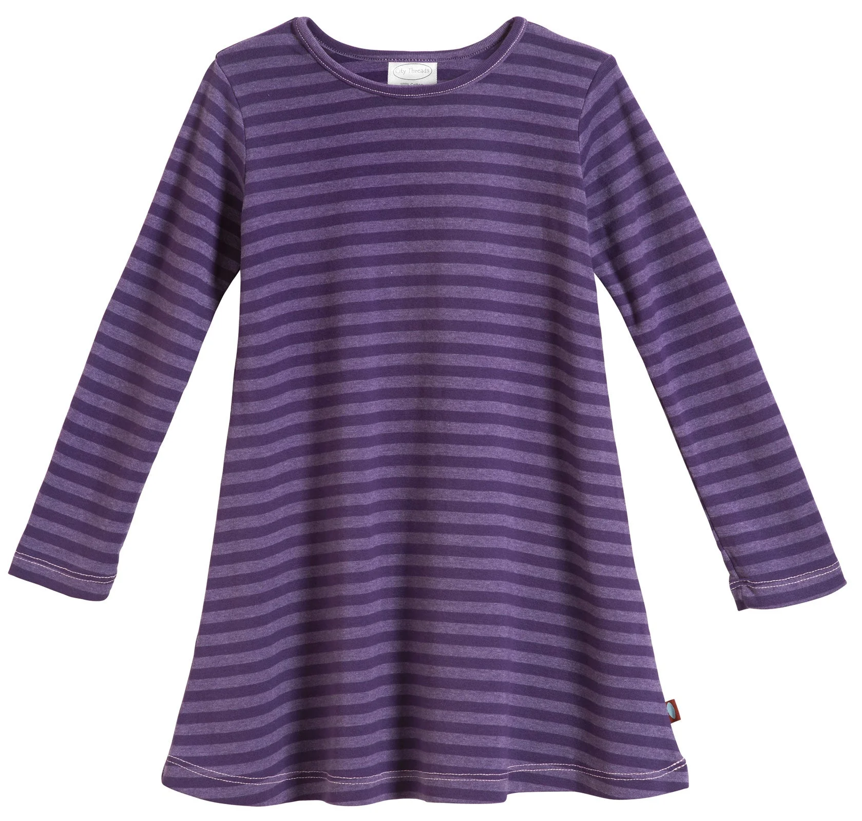Girls Soft Stripe Long Sleeve Dress | Purple - Remutear