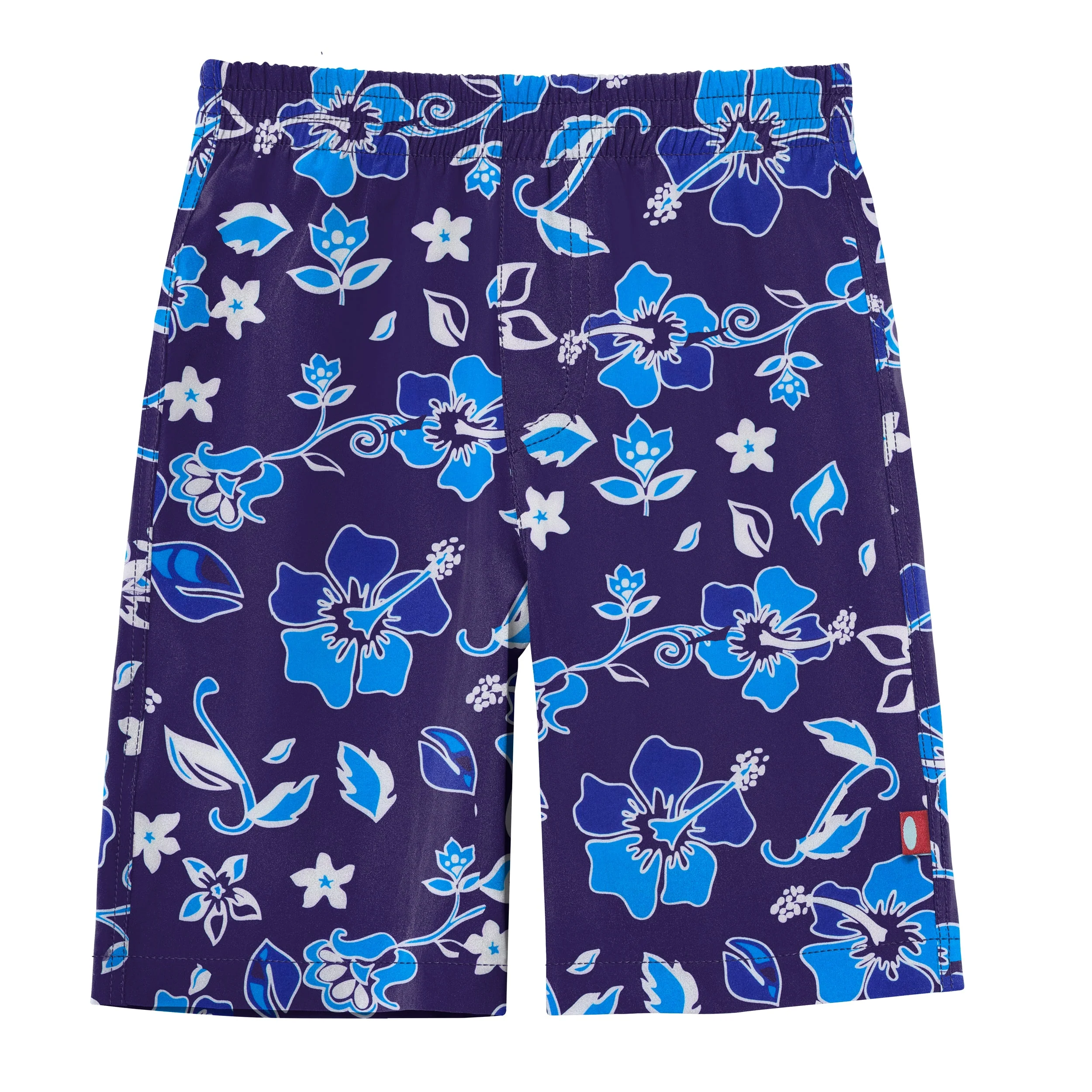 Boys UPF 50+ Recycled Polyester Soft Stretch Below the Knee Printed Swim Board Shorts  | Blue Hawaii - Remutear