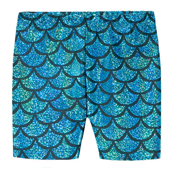 Girls Novelty Bike Shorts  | Turquoise Mermaid Sparkle - Remutear