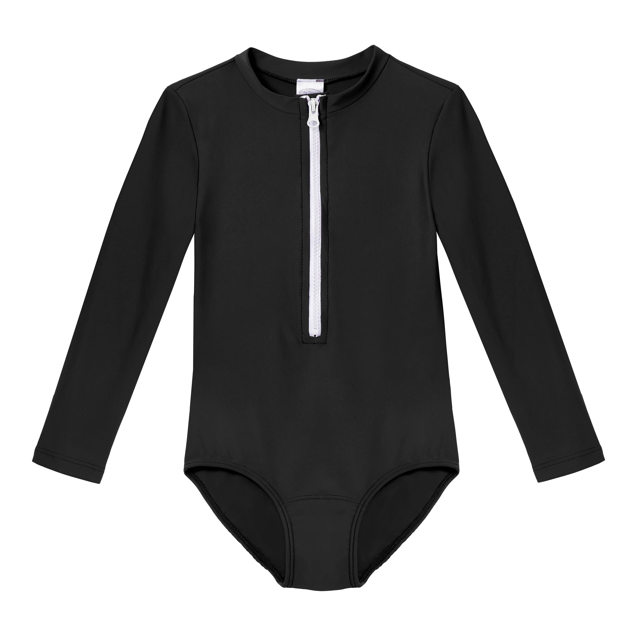 Girls UPF 50+ One-Piece Long Sleeve Swimsuit | Black - Remutear