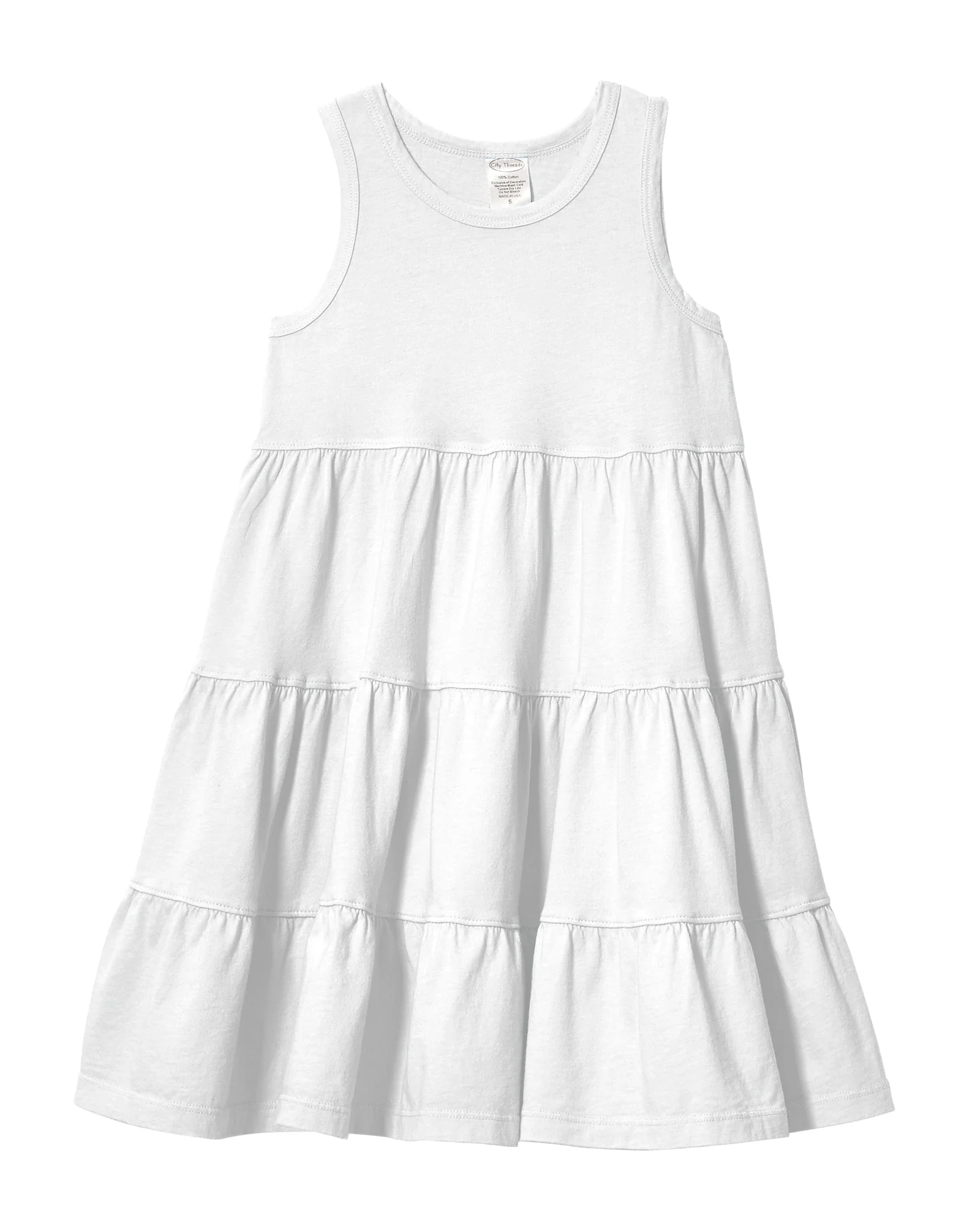 Girls Soft Cotton Jersey Tiered Tank Dress | White - Remutear