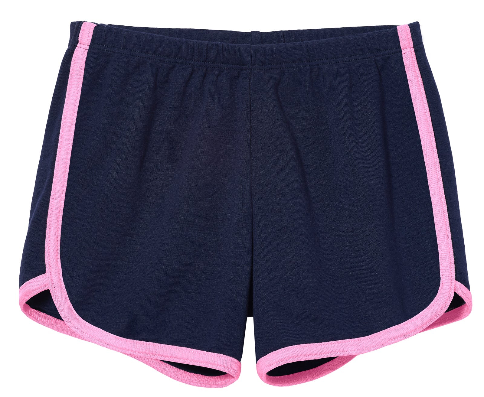 Girls Soft Cotton Knit Short with Trim | Navy w. Bubblegum Trim - Remutear