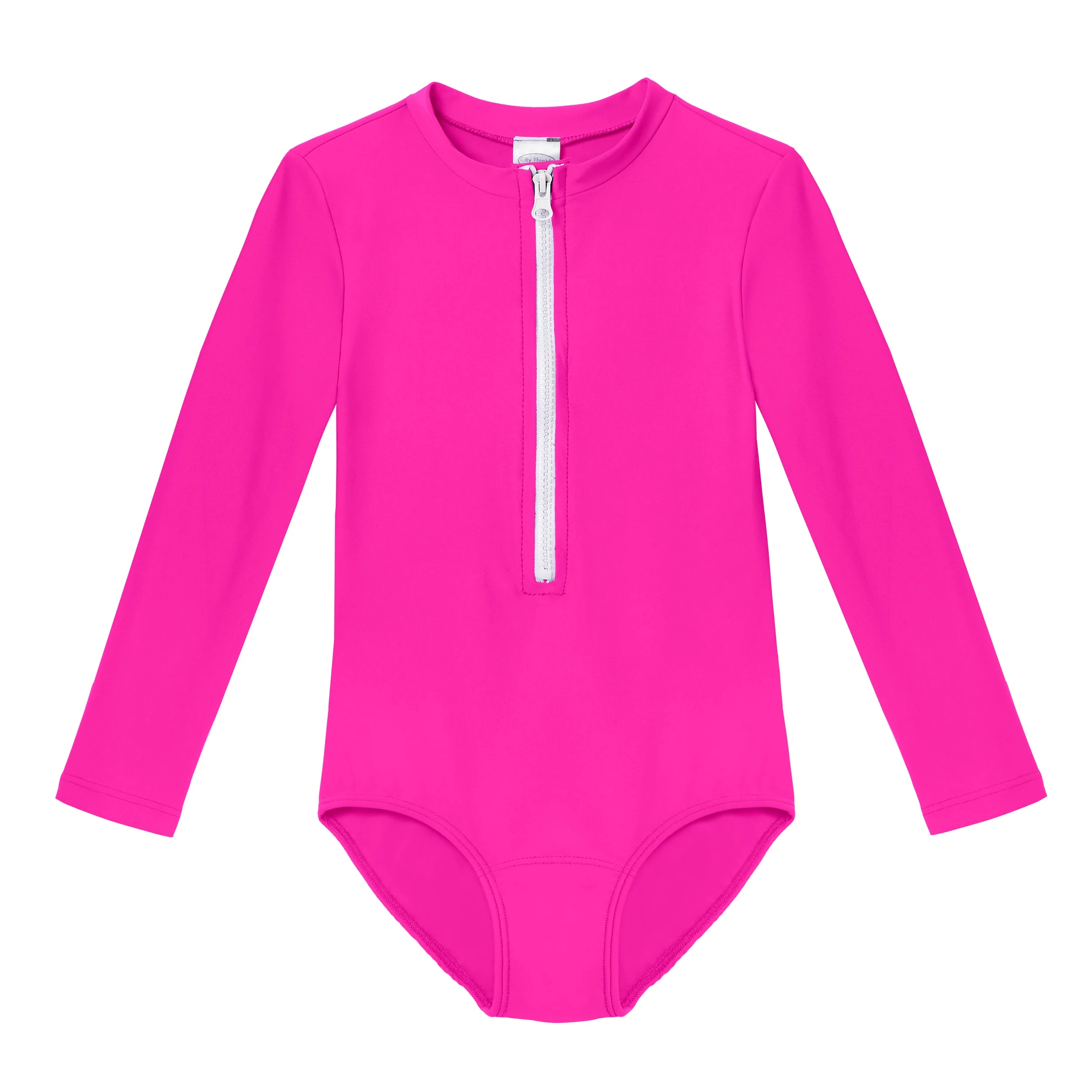 Girls UPF 50+ One-Piece Long Sleeve Swimsuit | Hot Pink - Remutear