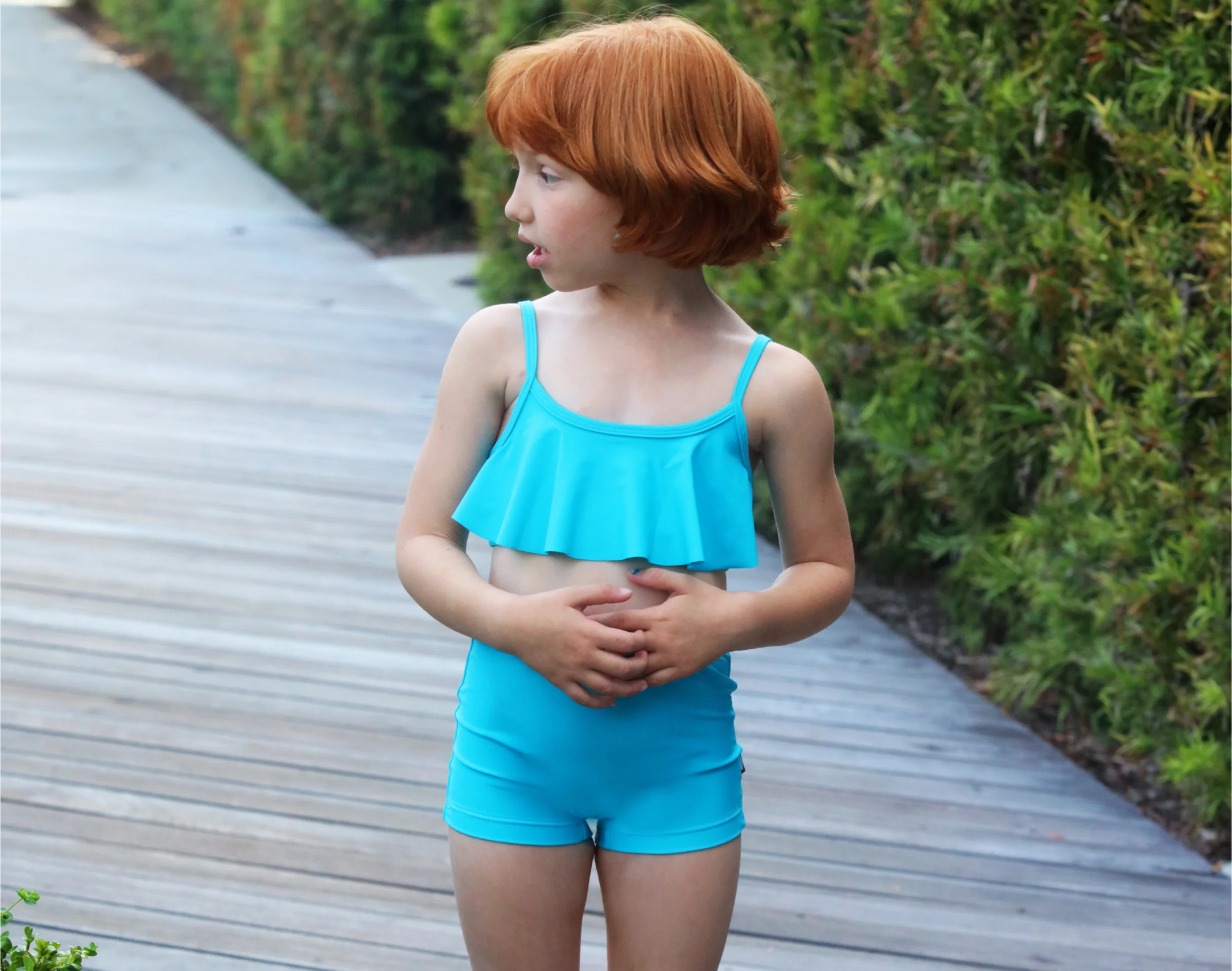 Girls UPF 50+ Swim Boy Shorts  | Navy w. Bubblegum Stitch - Remutear
